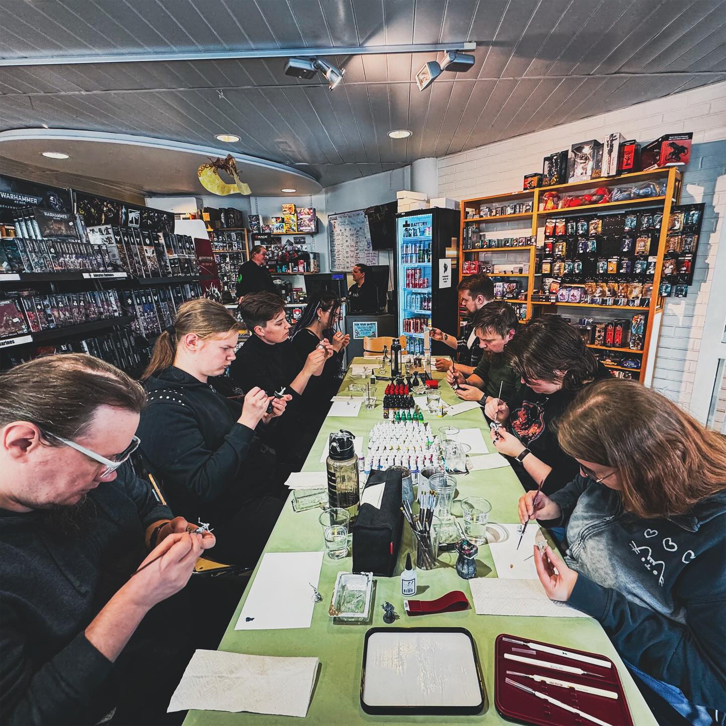 We got 9 (NINE)! participants todaya Fantsiapelit Joensuu: Paint Night event! It was awesome amoimt of awesome people! Thank you everyone who came and put some colors on grey miniatures! The paints what we used were @thearmypainter fanatic paints and the miniatures were mostly from @wizkidsgames Everyone seemed to have great time..I most definedly had! #fantasiapelit #fantasiapelitjoensuu #joensuu #miniaturepainting #wizkidsmini #wizkidsminiatures #thearmypainter #armypainter #armypainterfanatics #figumaalaus #miniatyyrimaalaus