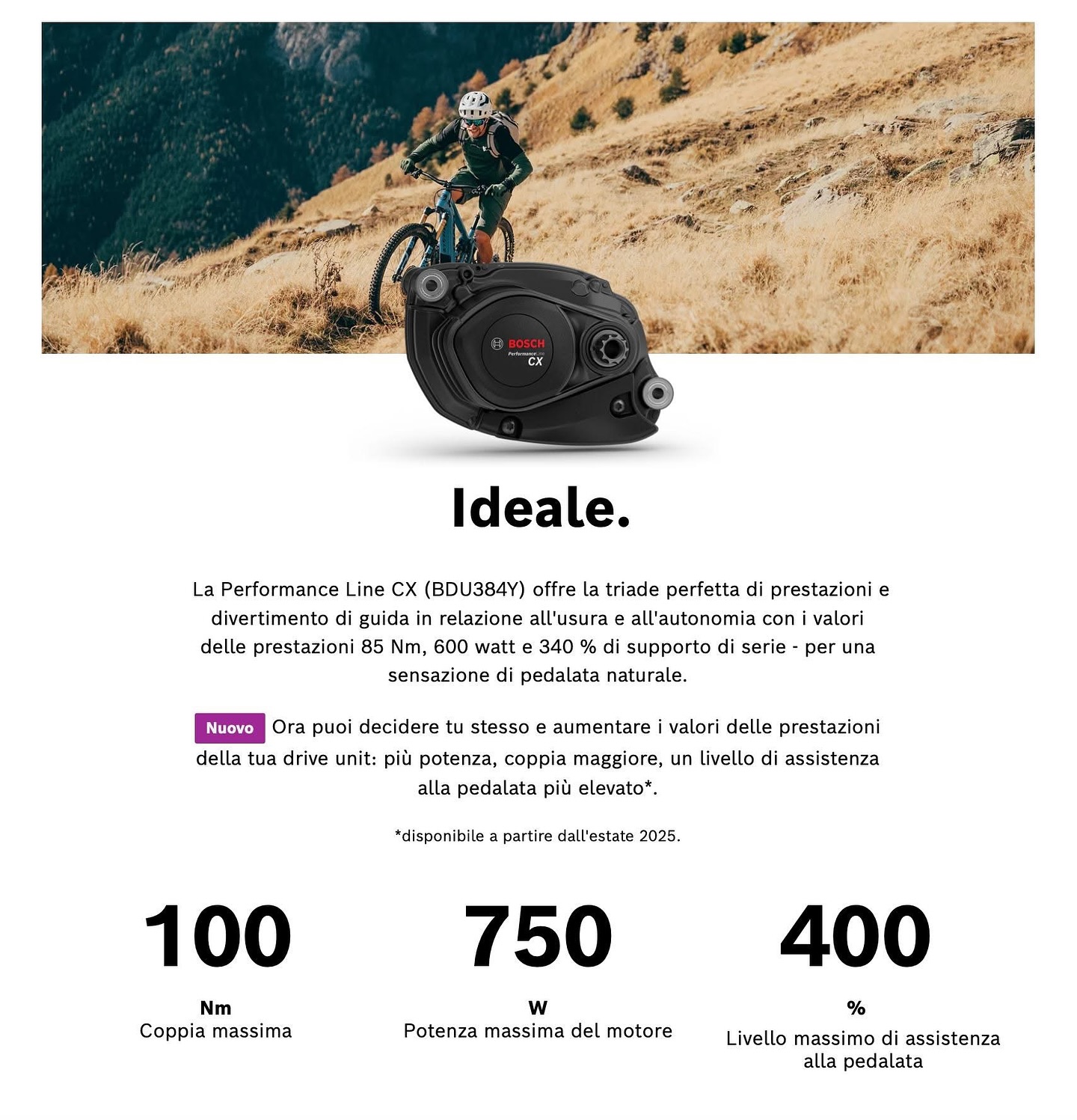 News Release @boschebikesystems 🔥🔥GRANDE AGGIORNAMENTO DELLE PRESTAZIONI PER I MOTORI BOSCH CX 2025 Gen5: disponibile a Luglio l’aggiornamento gratuito che si potrà effettuare direttamente dall’App eBike Flow che permetterà di potere impostare a piacimenti i parametri di coppia fino a 100Nm, la potenza di picco fino a 750W e l’assistenza fino al 400%.
Tutte le nostre bici Cube model year 2025 sono già predisposte.
Oltre all’aggiornamento di coppia max a 100Nm, un’altra novità di Bosch è l’arrivo del display integrato nel telaio KIOX 400C. Anche questo sarà disponibile in retrofit per molti modelli predisposti della gamma 2025 e lo vedremo sicuramente di serie per i model year 2026