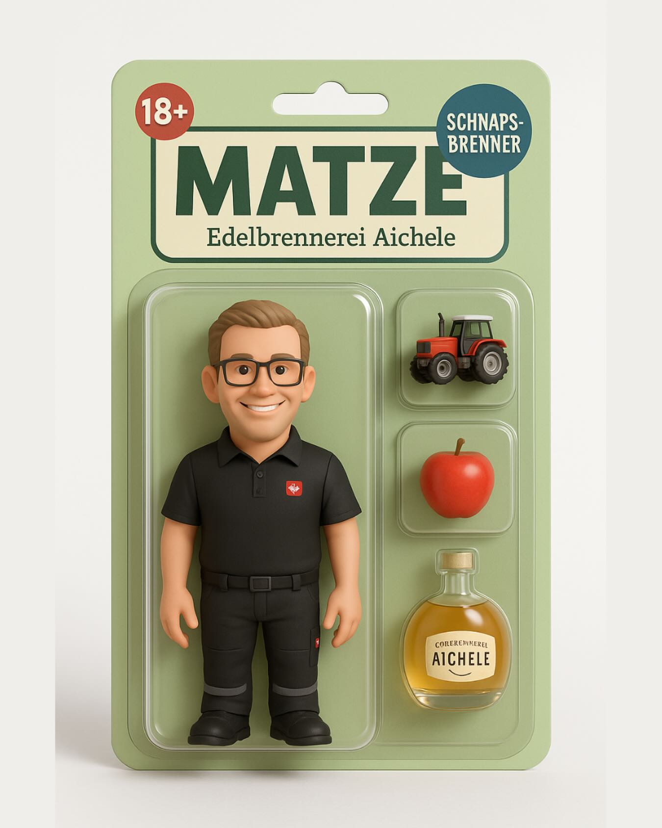 Er braucht kein Cape. Kein Laserblick. Keine Spezialeffekte.
Er ist Matze. 🦸🏻♂️
Und seine Superkraft?
Er macht Schnaps.
Richtig. Guten. Schnaps.
Während andere Actionfiguren fliegen oder durch Wände sehen, steht Matze am Brennkessel – bewaffnet mit Rezepten zum Brennen.
Ob Apfel, Birne oder Mirabelle – Matze verwandelt alles in flüssiges Gold.
Jetzt neu: Die Matze-Actionfigur.
Mit drehbarem Kopf, festem Händedruck und einem Schnapsfläschle als Zubehör.*
*Batterien nicht enthalten. Umdrehungen schon.
Achtung: Diese Figur gibt’s leider (noch) nicht. Alles nur Spaß – aber der Schnaps ist echt!
#SuperMatze #Schnapsheld #ActionfigurMitProzenten #EdelbrennereiAichele