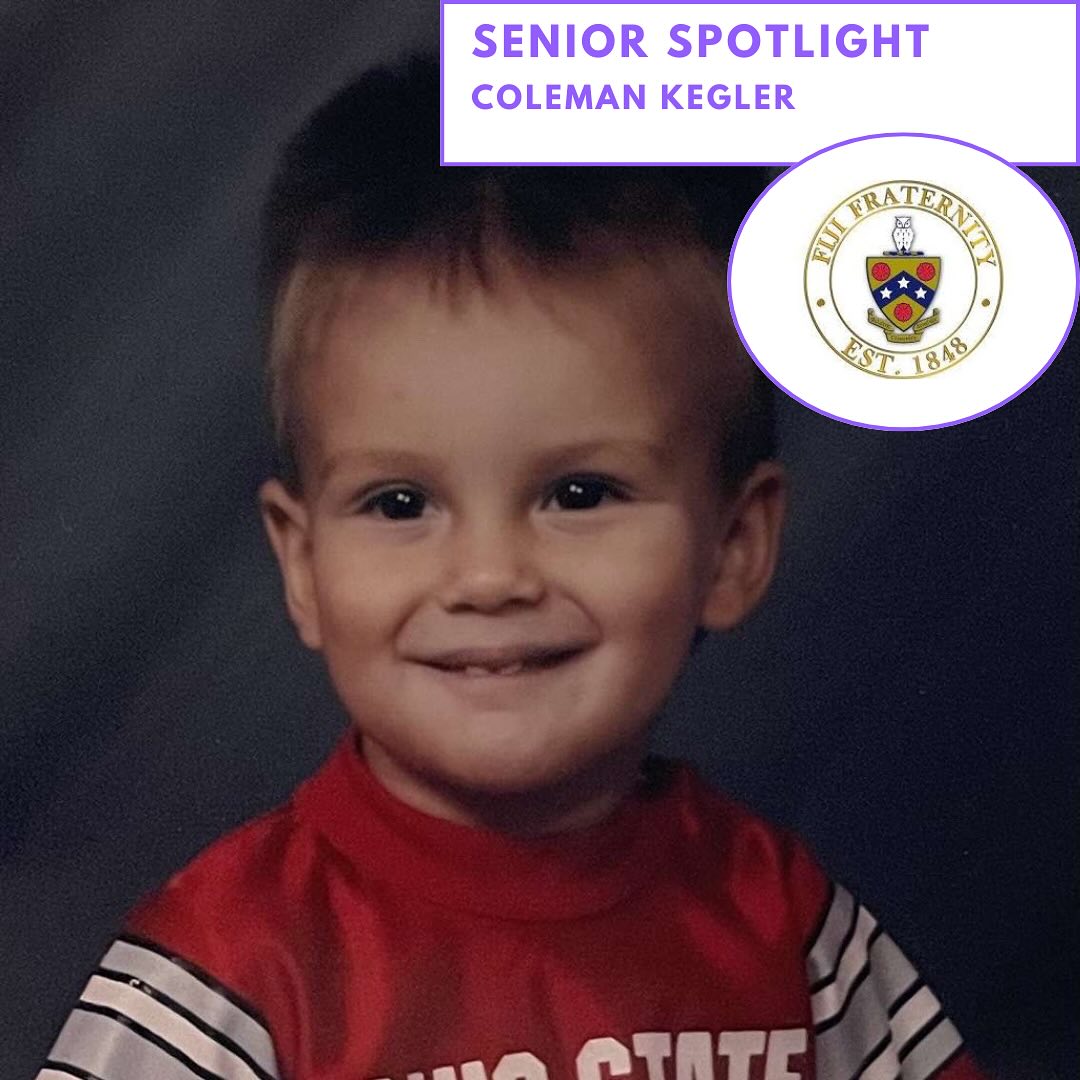 **SENIOR SPOTLIGHT**
Hometown: Columbus, Ohio
Major: Biology and Pre-med
Post-grad: Going to Optometry School
Fun fact: He throws javelin
Favorite FIJI Memory: Watching the Solar Eclipse, April 8, 2024, in our backyard.
Coleman was part of the OWU Track team and was a Challenge Camp Leader for 3 years, providing tremendous amount of community service hours for the chapter. While he may live off campus, he still shows up to our events, showing his commitment to the chapter. We wish you luck in Optometry School, Coleman. P!🦉