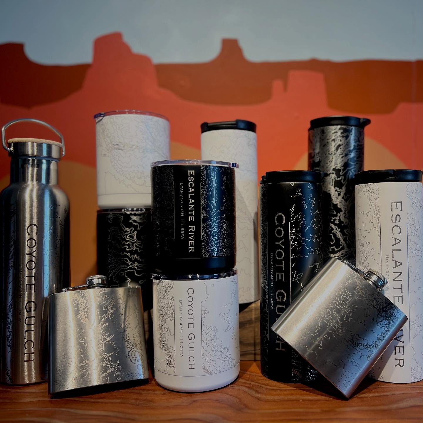 We couldn’t be more excited to introduce these beautiful custom
Mugs, Tumblers, and Flasks!
Oh My!
Commemorate your backpacking trip through Coyote Gulch, or celebrate the amazing Escalante River. We got you covered!
.
.
.
#escalante #escalanteriver #coyotegulch #coyotegulchutah #utah #scenicutah #highway12 #scenichighway12 #utahcanyonoutdoors #utahcanyonoutdoorsisrad #thermalmug #topographic #topographicmap #jacedesigns