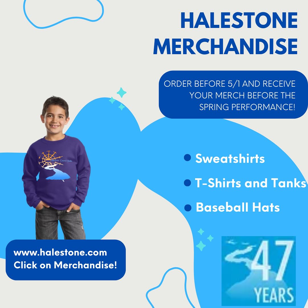 Halestone is working with Lexington’s Bigger Chicken to print all of our merch locally! Order your dancer sweatshirts, tshirts, tank tops or a hat to show their Halestone love.
Orders placed by 5/1 will be ready in time for our Spring Show. Go to www.halestone.com and click on the merch link!