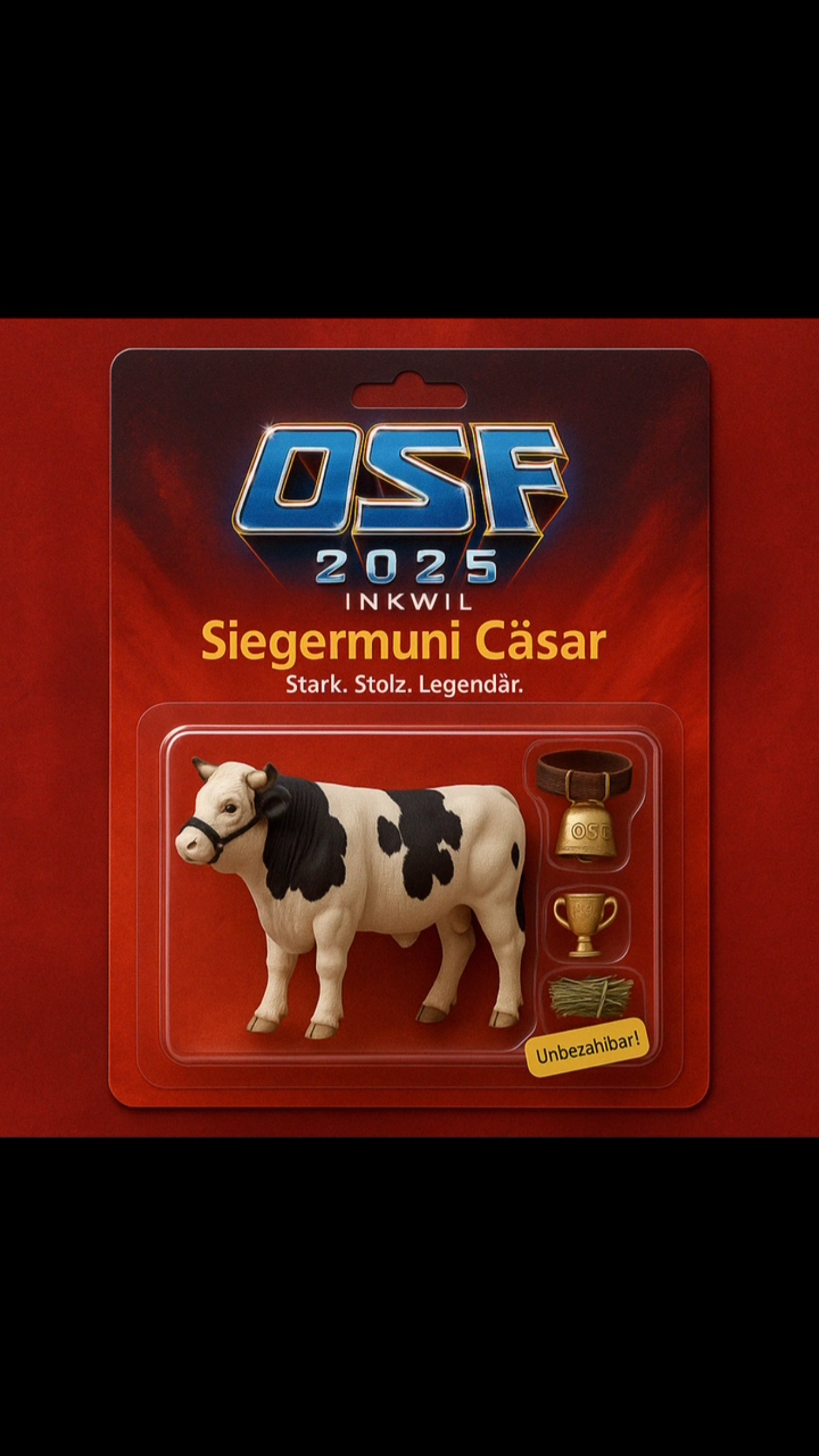 Siegermuni Cäsar – jetzt schon legendär! 🙃👍🏼🐮🥇🏆
Der Hauptpreis vom OSF 2025 in Inkwil als Actionfigur? Ja, ihr habt richtig gesehen. Stark. Stolz. Legendär.
Schon bald verraten wir euch mehr zu Cäsar und den anderen Lebendpreisen – bleibt dran auf www.osf-2025.ch oder direkt hier auf Instagram.
Folgt uns – es wird episch!
#OSF2025 #Inkwil #Siegermuni #Cäsar #Schwingen #Traditionlebt #Schwingfest #Lebendpreis #StarkStolzLegendär #Unbezahlbar #BernerSchwinger