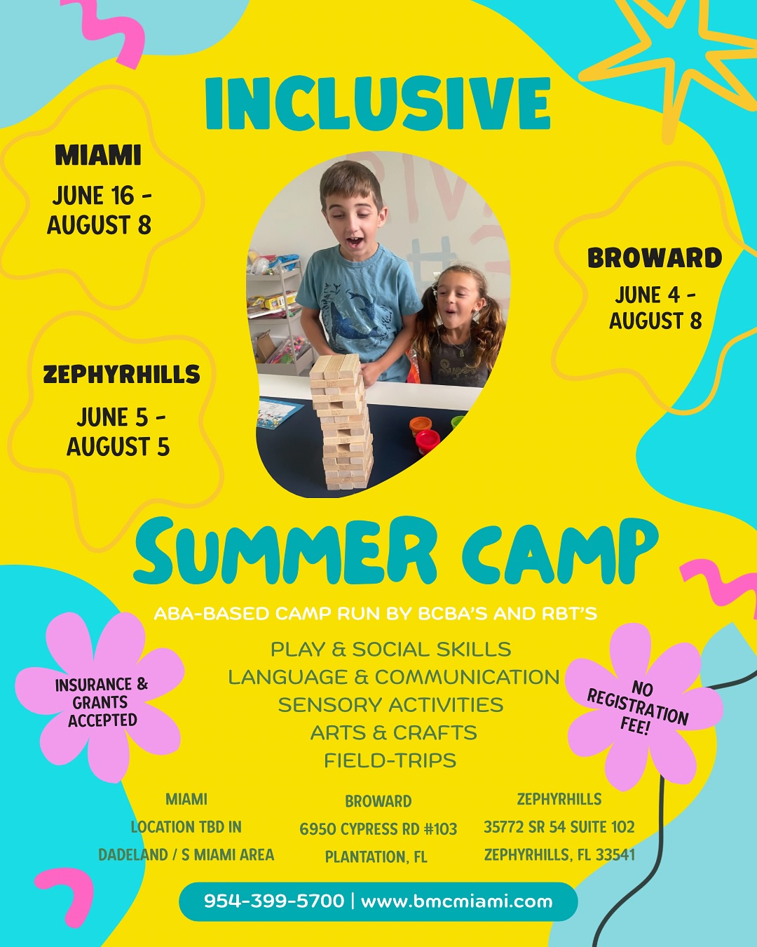 SUMMER is right around the corner! ☀️
Have you thought about summer camp options yet? 💭
How about joining our INCLUSIVE summer camp at one of our 3 locations?
🌟 Miami
🌟 Broward
🌟 Zephyrhills
Our ABA based camps provide an inclusive and welcoming environment to children of all abilities. We will ensure an individualized approach that focuses on play and social skills, language and communication, arts and crafts, access to sensory activities, and field-trips!
All of our camps are run and led by certified BCBA’s and RBT’s to guarantee the best care for your child. 💙
Contact us today to register!
#bmcmiami #abatherapy #bcba #rbt #summercamps #inclusive #autismawareness #specialinterests #autismacceptance #differentnotless #earlyintervention #neurodiversityacceptance #childledtherapy #connection #shapingabrighterfuture