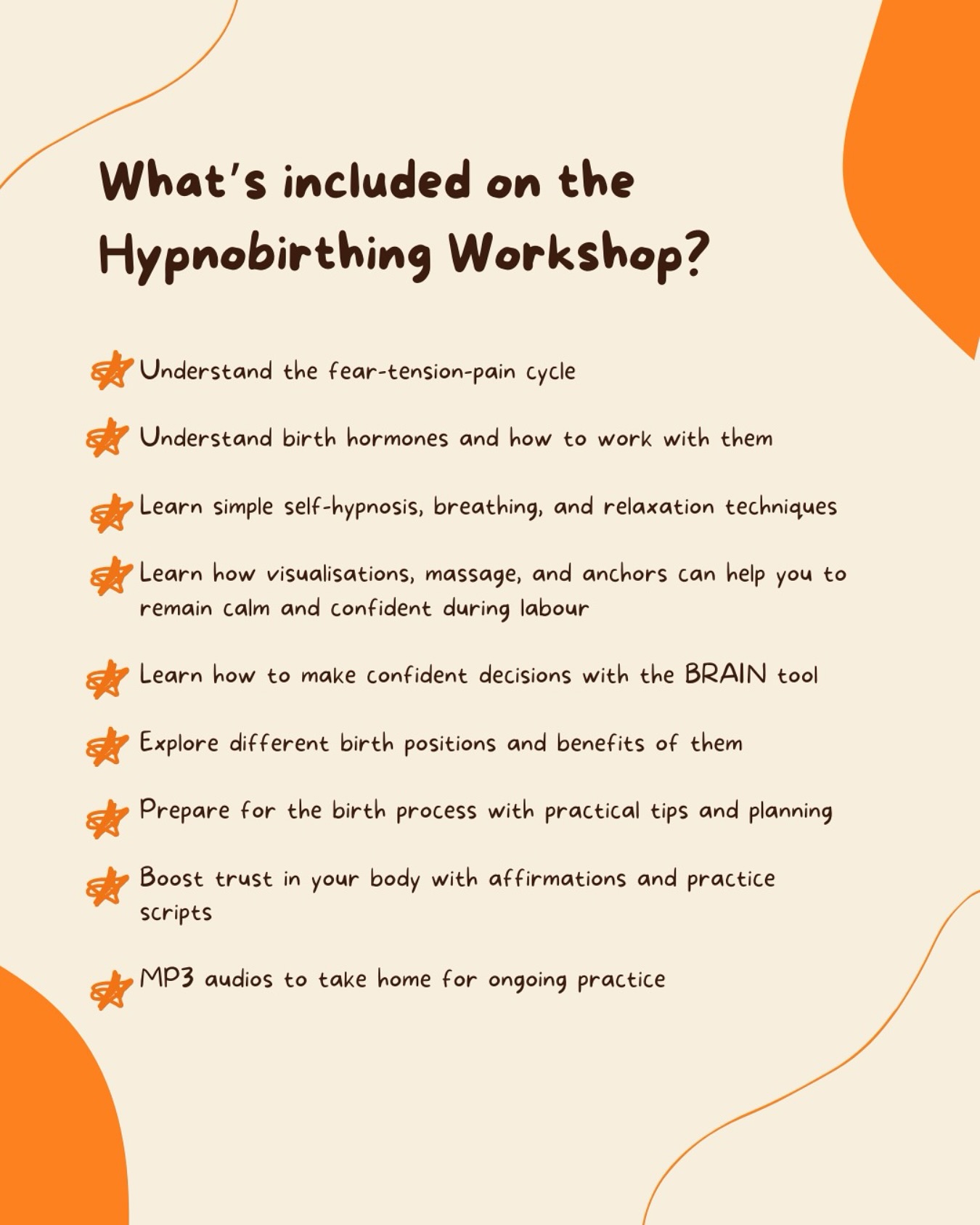 ✨ Curious about what’s included in my Hypnobirthing Workshop? ✨
Here’s a little peek!
From understanding the fear-tension-pain cycle, to learning simple self-hypnosis, breathing techniques, massage, birth planning, and so much more. You and your birth partner will leave feeling calm, confident, and ready for your birth journey. 🧡
Plus, you’ll get MP3 tracks to continue your practice at home!
Ready to feel empowered about your birth?
📩 DM me or visit www.thebirthinghub.co.uk to book your spot!
#Hypnobirthing #PositiveBirth #EmpoweredBirth #PregnancySupport #TheBirthingHub #hypnobabies #calmbirth #pregnancy #pregnant #firsttrimester #secondtrimester #thirdtrimesterfeels #thirdtrimester
