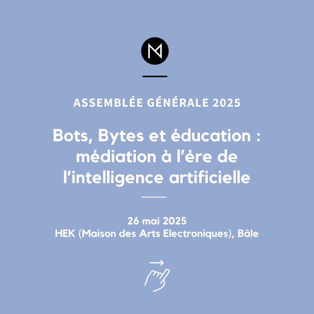 Assemblée générale 2025 : Médiation & IA
Le 26 mai 2025, retrouvons-nous au @hek_basel pour explorer un sujet au cœur d'actualité : l’intelligence artificielle dans la médiation culturelle.
L’IA fait désormais partie de notre quotidien – et les musées doivent eux aussi réfléchir à la manière d’aborder cette technologie. Quelles opportunités l’IA offre-t-elle pour le travail de médiation ? Et quels en sont les défis ?
Au programme :
✨ Aperçus de projets de médiation actuels avec l’IA par @timbotoni.ch @hepvaud @_freisicht_ @stadtmuseumaarau
🎤 Keynote de @jan.laessig
🧪 Possibilité pour s’exercer au prompt
🤝 Échanges et discussions
📍 Inscris-toi dès maintenant – lien en bio !
#mediamus #assembleegenerale2025 #mediationculturelle #iamusee #hekbasel #museemedie
