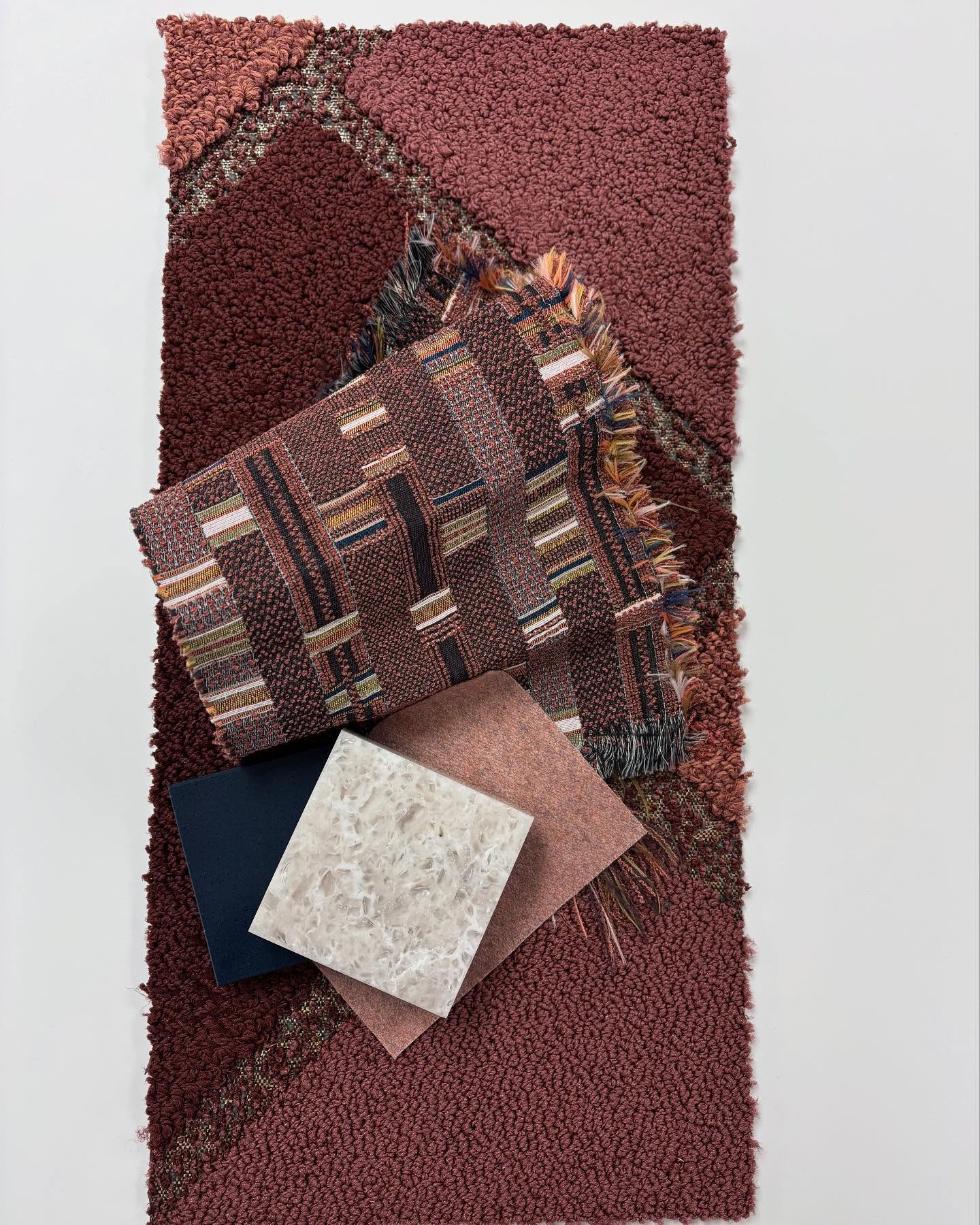 A flat lay showing our pattern DNA in color: Clay Rose
Carpet: Patcraft
Quartz: Cambria
Textiles: Chromatix Hue
#flatlay #materialboard #InteriorProducts #interiordesign
#flatlay #materialboard #Interiors