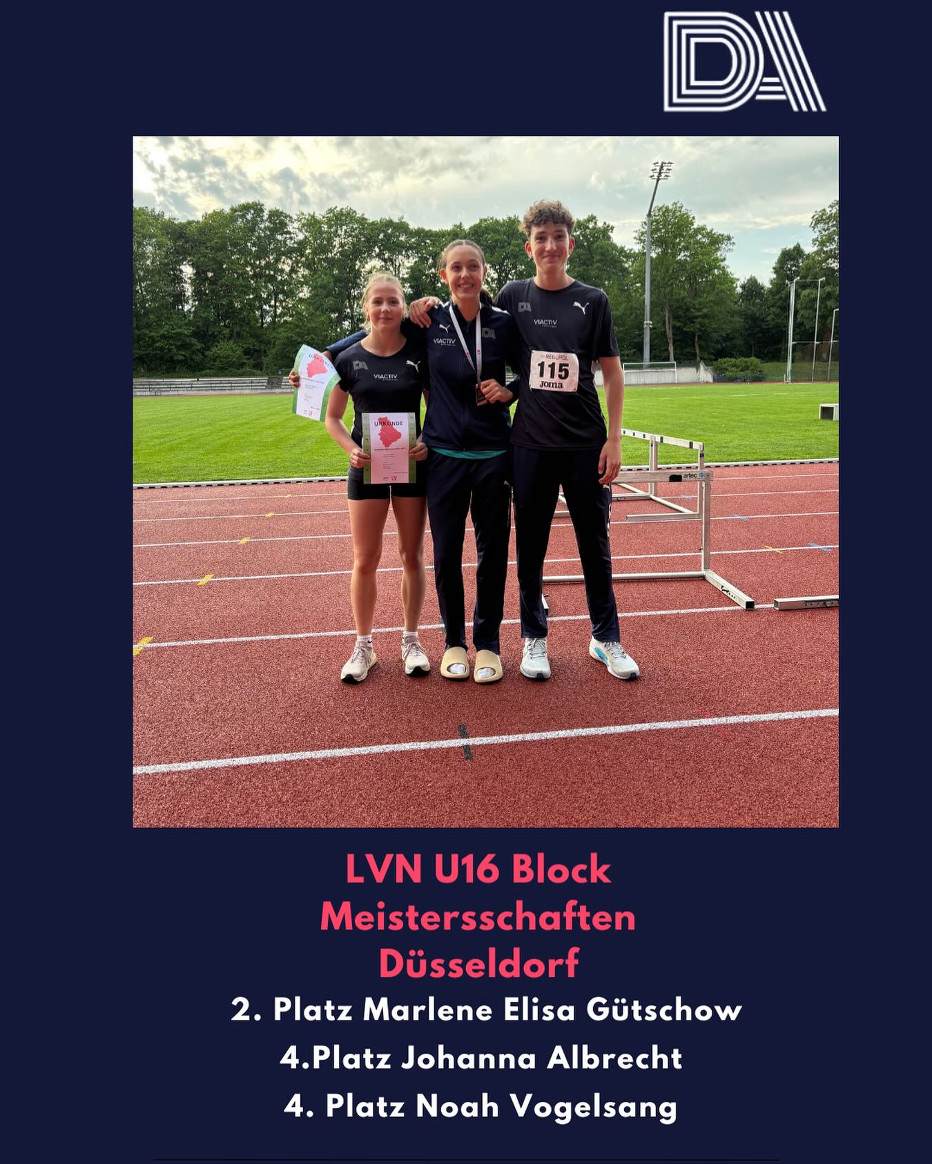 Bei den Landesmeisterschaften der Blockwettkämpfe in der Altersklasse U16 konnten unsere Athleten die geforderte Zusatznorm für die deutschen Meisterschaften erfüllen und sammelten zahlreiche neue Bestleistungen.
Marlene Elisa Gütschow gewann im Blockwettkampf Wurf der W 15 die Silbermedaille und freute sich gemeinsam mit Johanna Albrecht, die fünf neue Bestleistungen aufstellte und sich mit einem tollen vierten Platz belohnte. Beide dürfen nun die DM Anfang Juli fest im Kalender markieren.
Noah Vogelsang erkämpfte sich die geforderte Punktzahl im Block Wurf für die Zusatznorm und darf nach den geworfenen 47,12m nun mit Ulm planen.
#fasterhigherfurthertogether #blockwettkampf #diskuswurf #kugelstoßen #roadtoulm