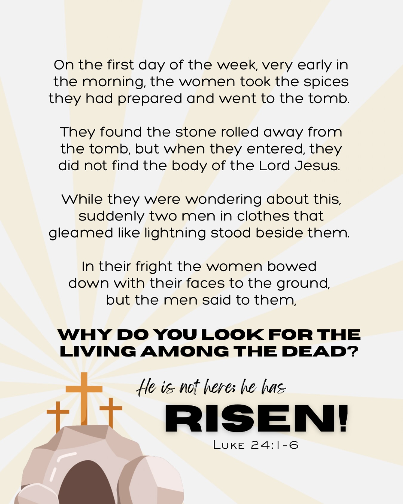 He is risen indeed! Thankful that Jesus not only came to earth to live a sinless life and pay our death penalty, but that he defeated death and rose again so that we might have eternal life with him!!