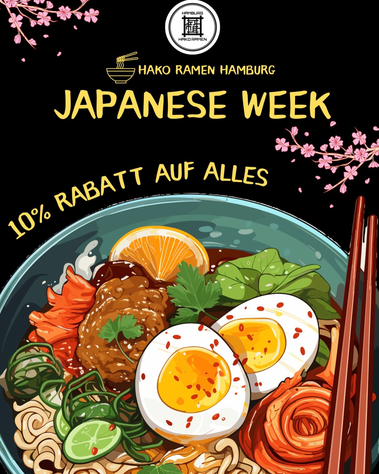 🎌 Japan Woche in Hamburg – Hako ist dabei! 🍜
Vom 23.04. bis 08.05. bekommst du bei uns:
📲 10 % Rabatt auf deine Bestellung!
So einfach geht’s:
1️⃣ Folge uns auf TikTok & Instagram (@hakoramen.hamburg)
2️⃣ Zeig’s einem Mitarbeiter an der Kasse
3️⃣ Enjoy your Ramen Moment ✨
Feier mit uns japanische Esskultur – mit Ramen, Gyoza & homemade Drinks! 🇯🇵
📍 Hako Ramen Hamburg
St. Georgs Kirchhof 1, 20099 Hamburg
📲 TikTok & Insta: @hakoramen.hamburg
#JapanWoche #HakoRamen #HamburgEats #RamenLovers #HakoVibes #JapanInHamburg #RabattAktion #AsiatischEssen
