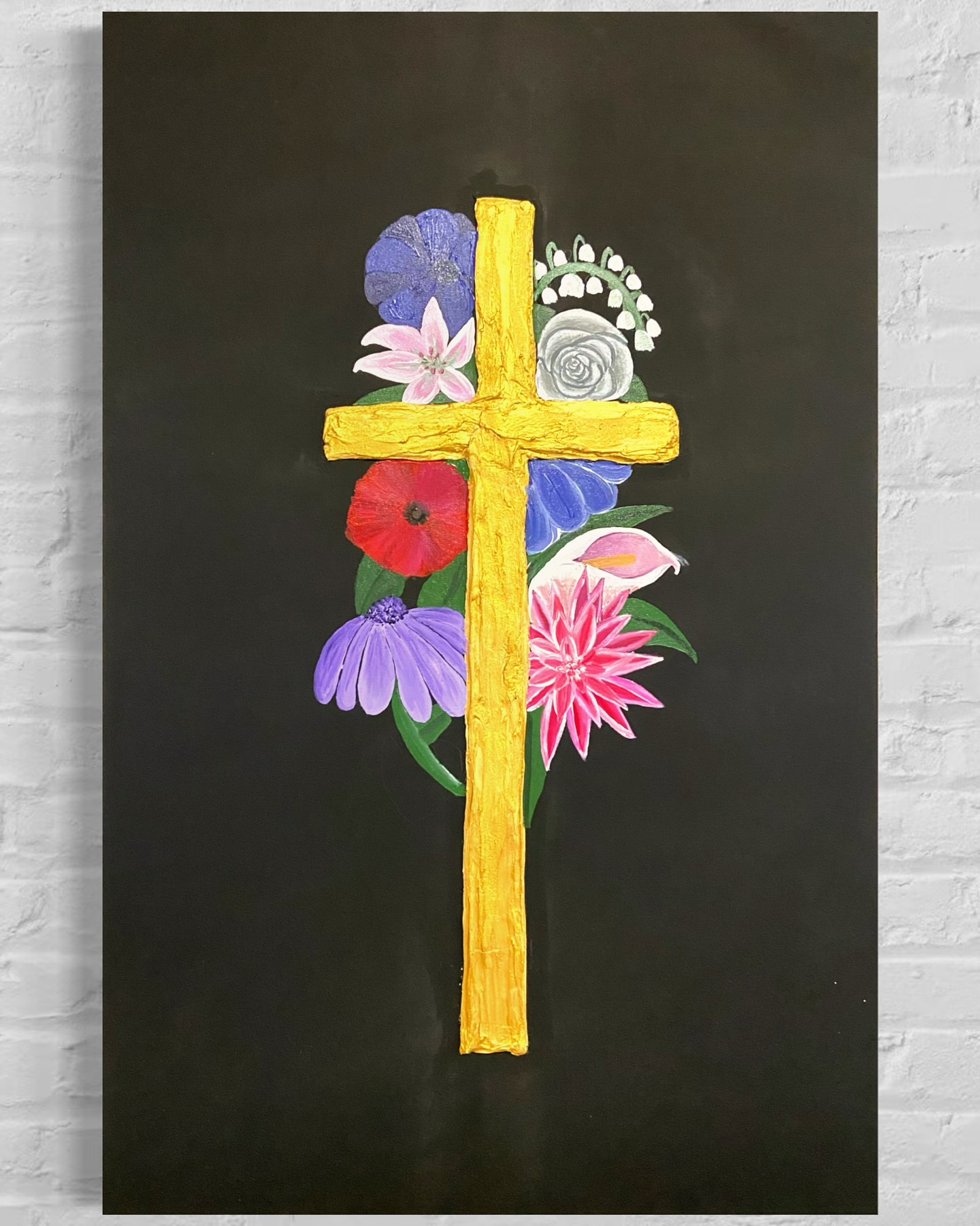 Remember that blank black canvas? Phase 1 complete for this piece and can’t wait for phase 2. This piece took a lot longer than I expected, but it was sweet time to meditate on beauty and life breaking forth from death because of the work of the cross.