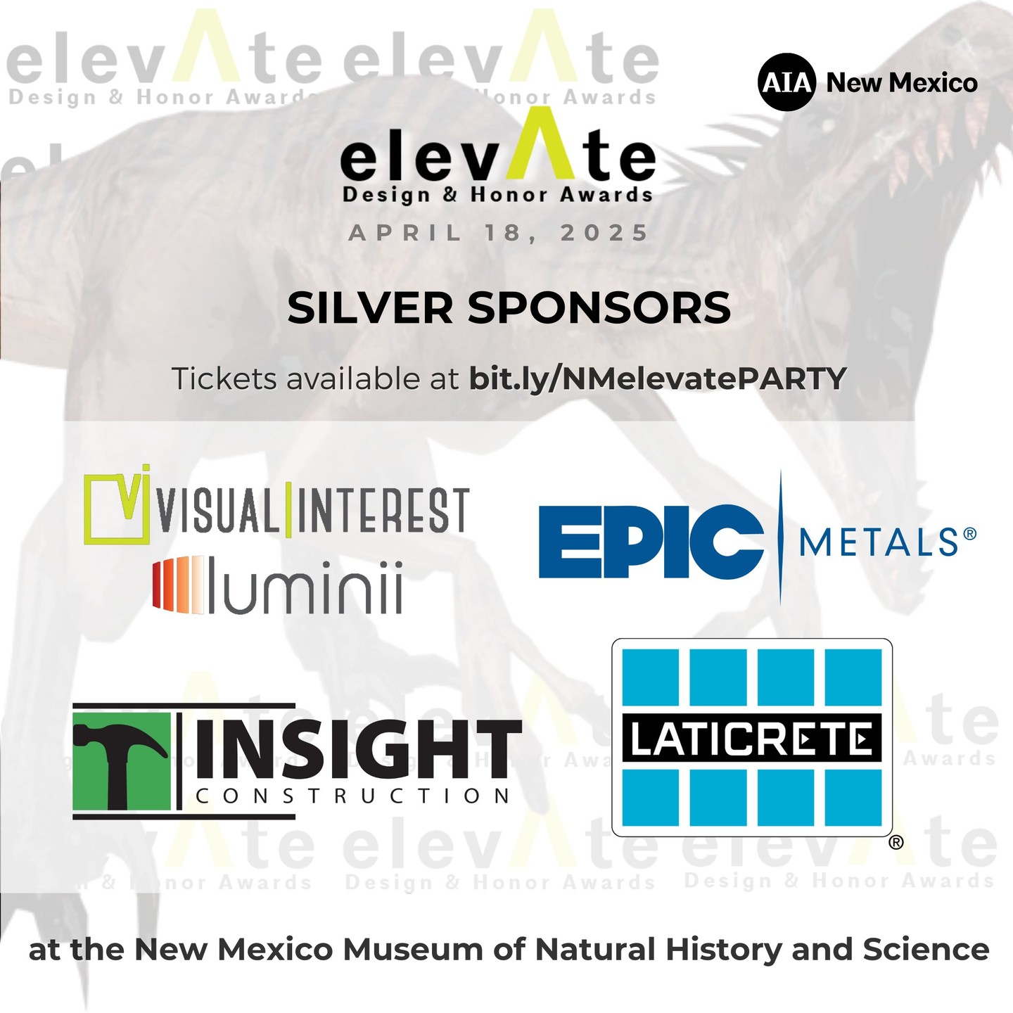 Thank you to your elevAte 2025 SILVER Sponsors! Come thank them for their support at the Party on Friday, April 18th. Get your Party tickets at bit.ly/NMelevatePARTY
➡️ Insight Construction
➡️Laticrete @laticrete
➡️Visual Interest / Luminii @visual_interest @luminii
➡️EPIC Metals
#awards #leadership #aia #newmexico #design #architecture #design #construction #engineering #aecindustry #aec #architectureweek