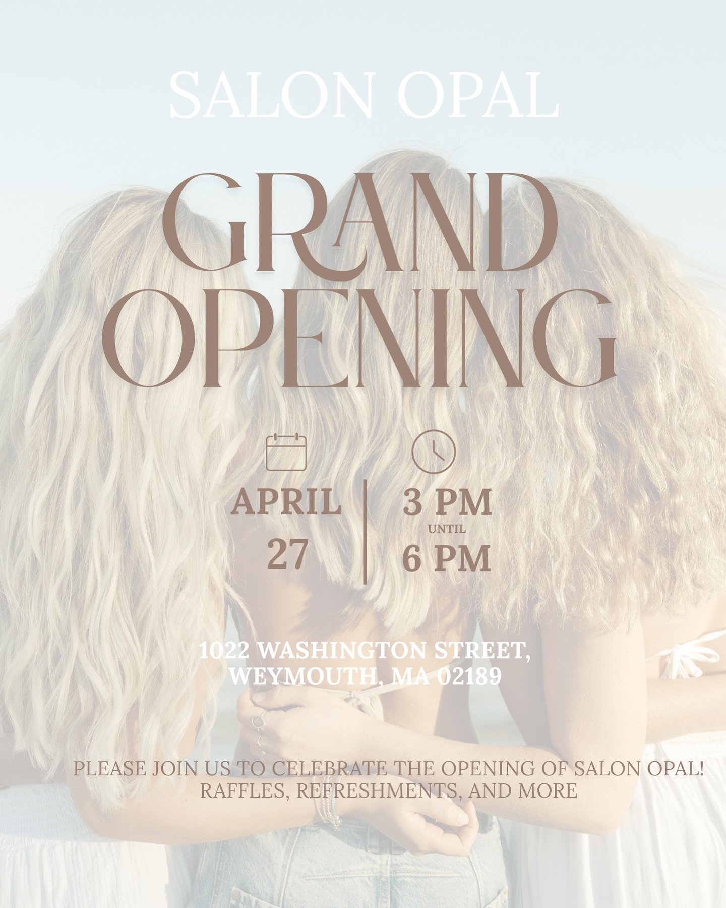 🎉 We’re thrilled to finally share the date of our Grand Opening! 🎉
Join us as we celebrate this exciting new chapter—light refreshments and snacks will be provided. Every guest who stops by will be entered into a special raffle for a chance to win a free hair makeover with owner Olivia O’Hara, valued at over $400!
(Excludes hair extensions)
We’ll also be hosting several other raffles, with all proceeds going to the Michael O’Hara Memorial Fund, a cause very close to our hearts.
(All raffle winners will be announced on April 28th)
Swing by anytime between 3–6 PM on April 27th and take a stroll through what we hope will become your new go-to destination for all things hair.
We can’t wait for our amazing clients, friends, and family to see the space we’ve been dreaming of! 💇♀️✨🐚