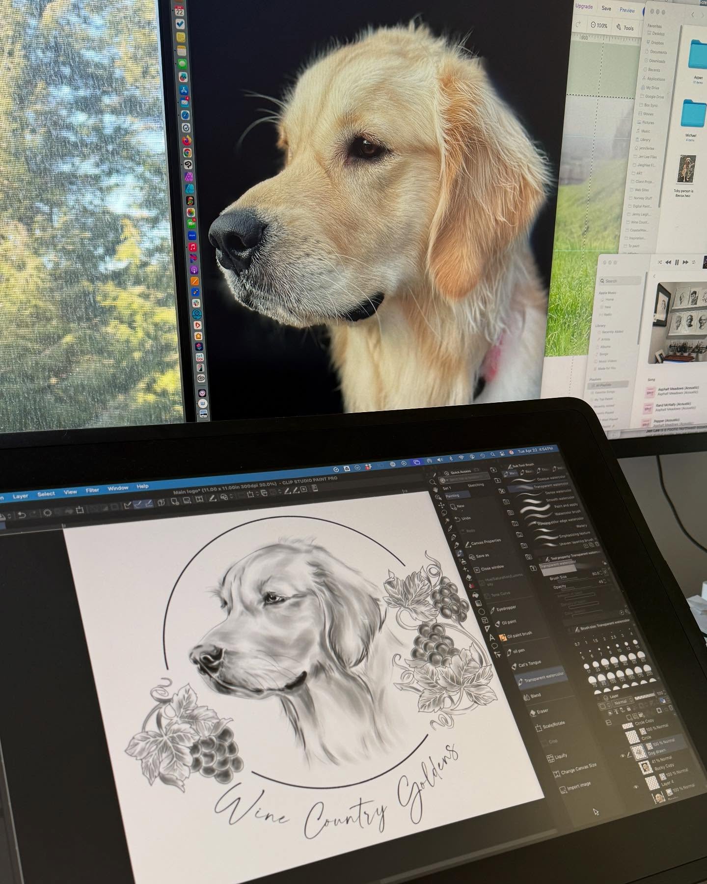 Designing and hand drawing a logo today. This is for Wine Country Golden’s website. Teresa produces the loveliest Golden pups. New litter this summer. Check out the website I did for her. www.winecountrygoldens.com