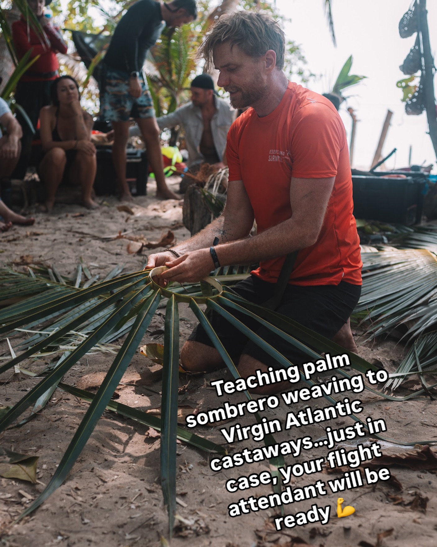 Teaching weaving stranded on a desert island with #virginairlines #survival #bushcraft #primitivetechnology #primitiveskills #islandsurvival #wildsurvival