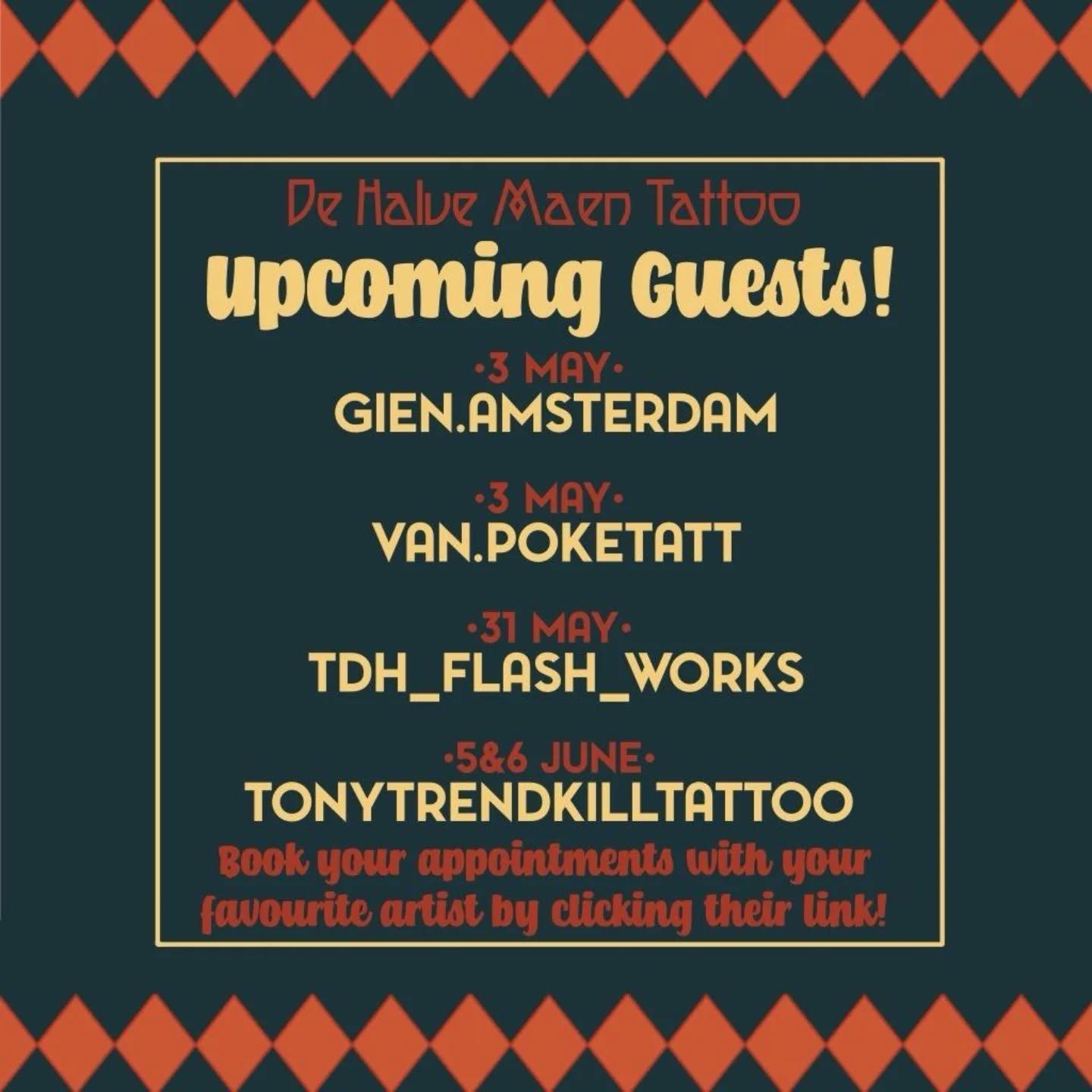 🌸 We Tattoo All Styles & Welcome All People! 🌸
Plan nu je afspraak bij onze volgende gastartiesten door te klikken op de link. Let op, het kan zijn dat de artiest voor de betreffende dagen al volgeboekt is, de plaatsen in de agenda zijn gelimiteerd!
@gien.amsterdam
@van.poketatt
@tdh_flash_works
@tonytrendkilltattoo
#guest #guestartist #tattoo #tattoos #tattoolife #tattooing #deventer #deventertattoo #inked #getinked