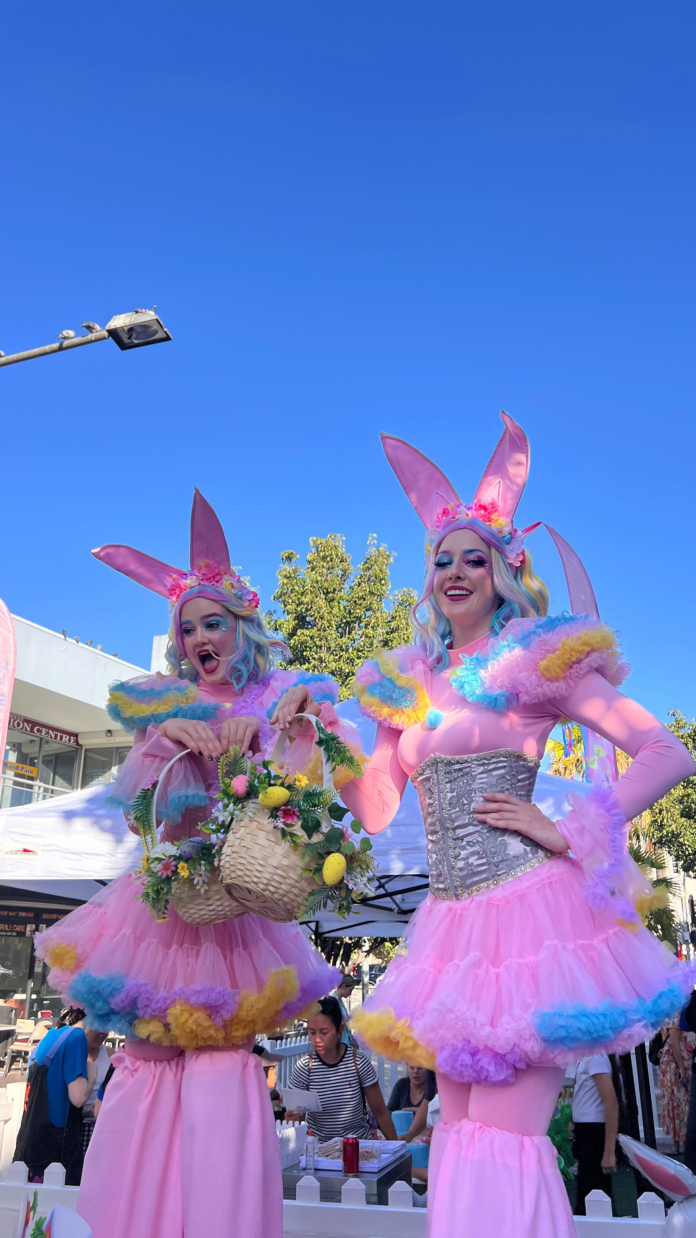 Wait… what?! Easter is THIS weekend? Time to hop to it!
Cotton Candy Bunnies reporting for stilt walking duty—carrot phones and all!
#EasterVibes #StiltBunnies #CottonCandyCrew #EasterEntertainment #DanceCircus #Easterbunniesstiltwalkers
Want a more cheeky or elegant version too?