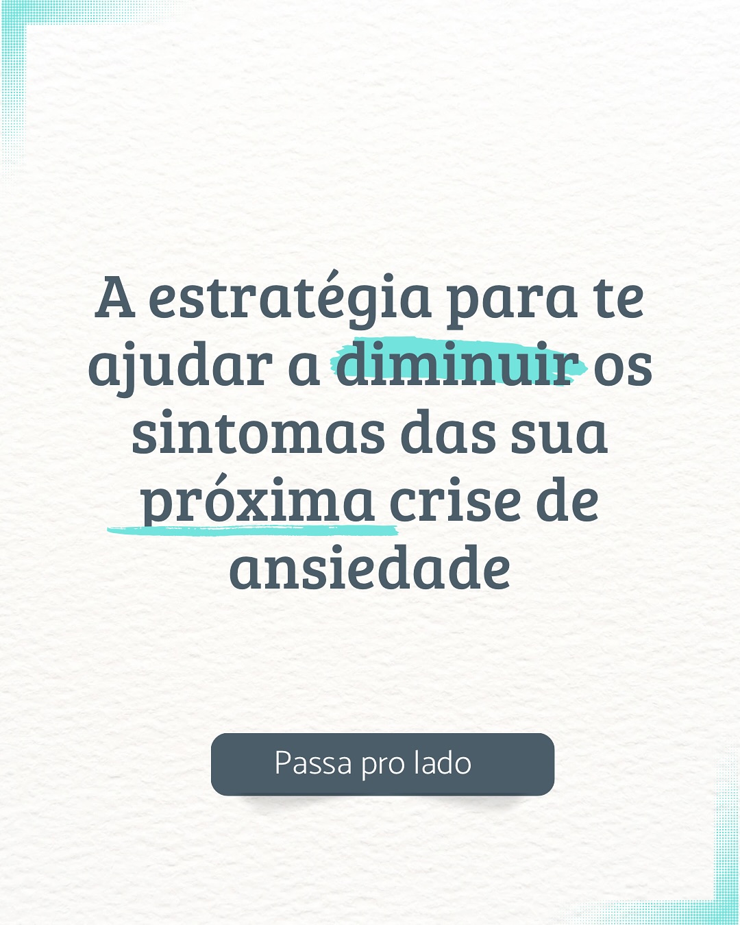 Se você está chegando agora por aqui e está em busca de uma solução para as crises de ansiedade, talvez esse seja o primeiro passo. Digite “crise” e receba no seu direct um material para te ajudar a lidar com as suas próximas crises de ansiedade e comece a ver que é possível romper esse ciclo e ter uma vida mais tranquila.