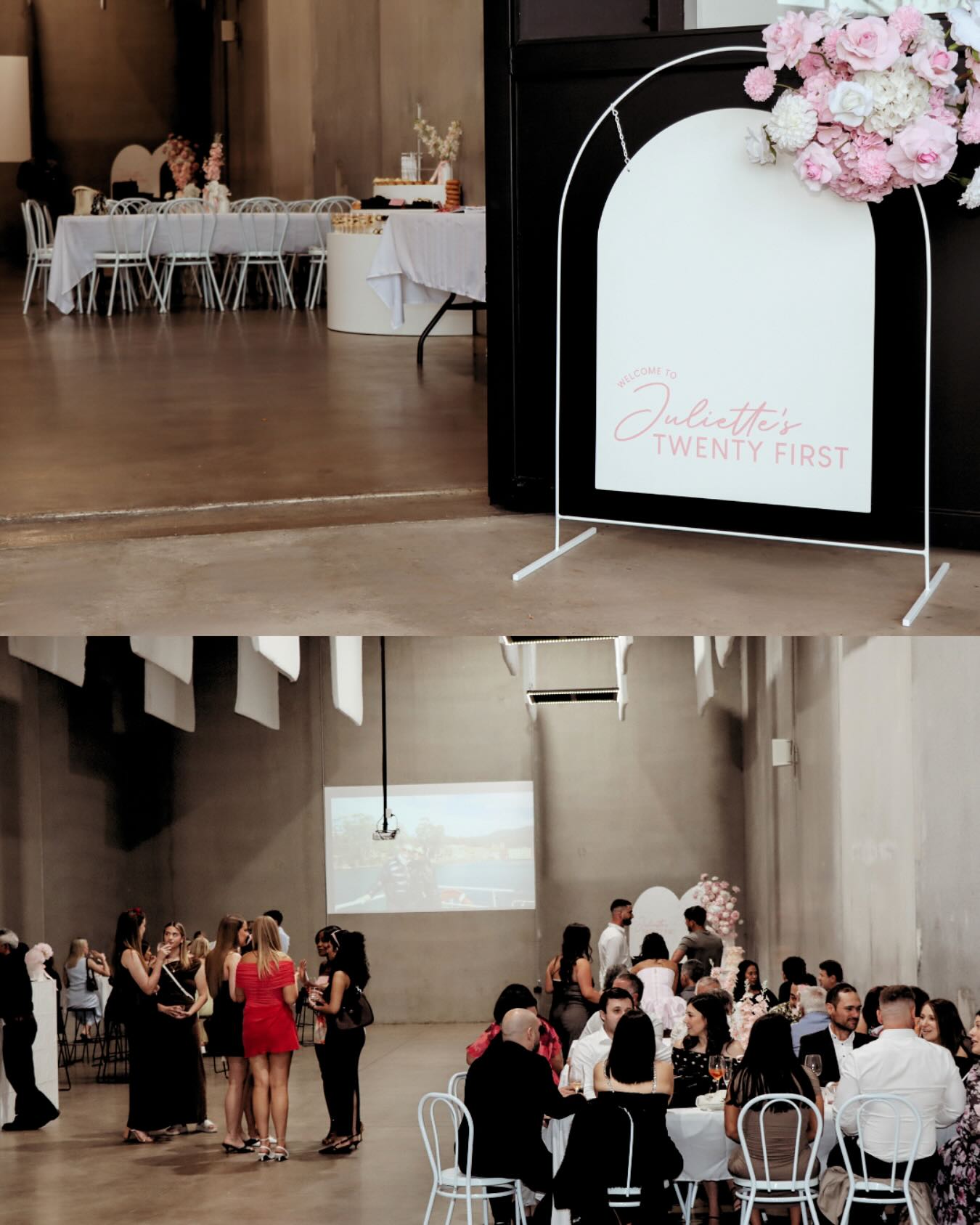 Pink, pink, pink
Table florals :@evoqueblooms
Backdrop/Signage: @interstyle.event.hire
Catering: @dalpizzavendolo
Photographer: @skystories_media