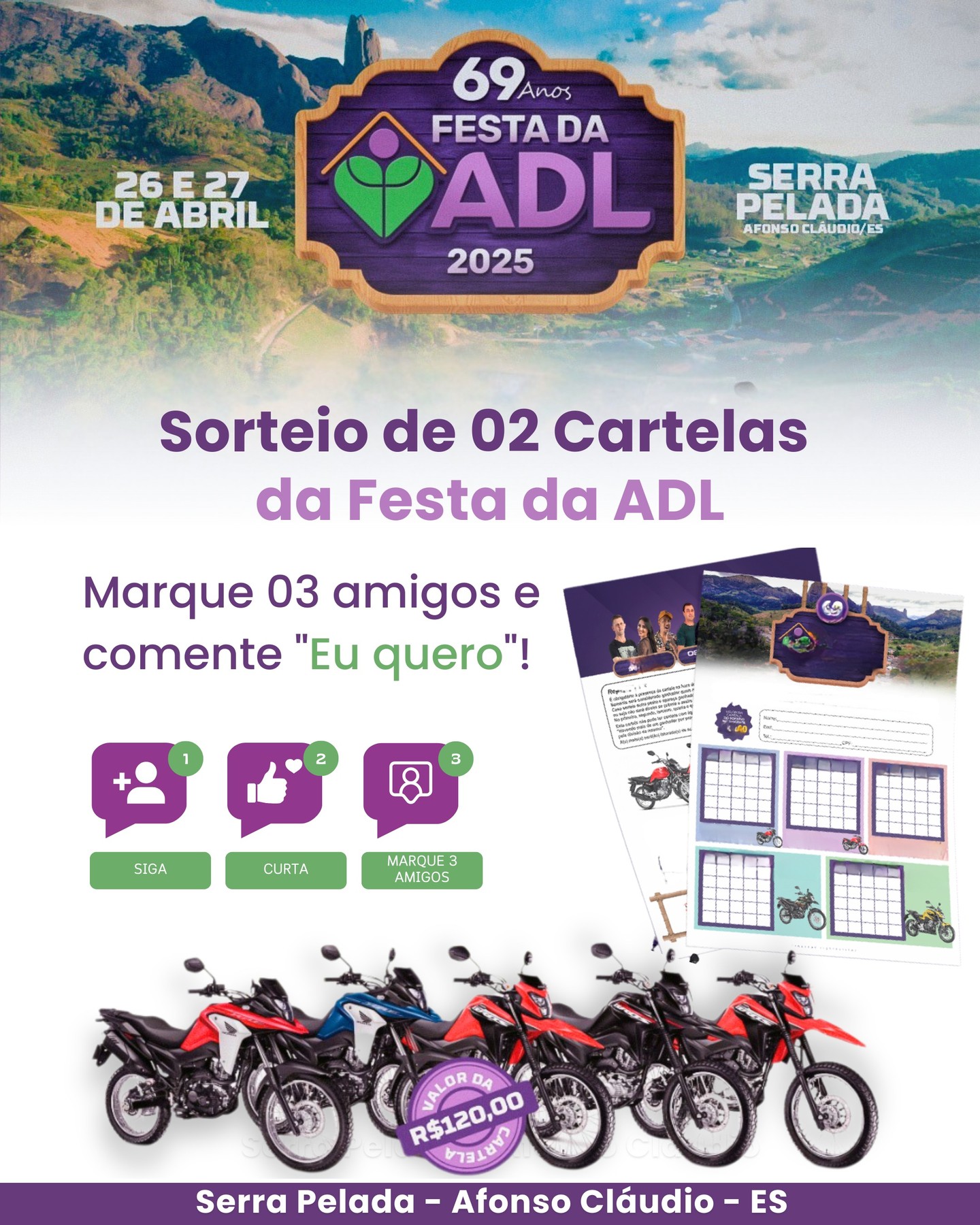 🎉 SORTEIO FESTA ADL 2025 🎉
Quer ganhar 2 cartelas da nossa tradicional festa? Então aproveita que o sorteio tá no ar! 🙌💃
✅ Para participar:
Siga o perfil da ADL
1-Curta este post
2-Marque 3 amigos nos comentários
3-Comente: "Eu quero!"
📅 Resultado:
🗓️ Domingo, dia 27, às 10h, no Story do Instagram da ADL!
🎟️ As pessoas sorteadas deverão retirar a cartela na secretaria da ADL até as 15h do mesmo dia.
🚫 Não será transferido valor em dinheiro aos sorteados.
Corre pra participar e garantir sua chance de curtir com a gente! 🌟
#FestaADL2025 #SorteioADL #VemPraADL