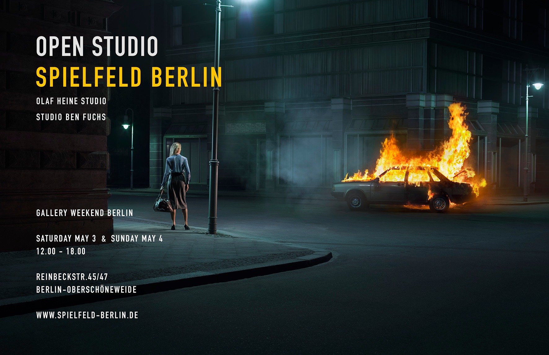 INVITE OPEN STUDIO
PLEASE JOIN US FOR THIS YEAR’S GALLERY WEEKEND BERLIN
SPIELFELD BERLIN, BEN FUCHS AND OLAF HEINE CORDIALLY INVITE YOU TO OUR OPEN STUDIO AND AN AFTERNOON OF ART, CONVERSATIONS AND A GLASS OF WINE BY THE RIVER SPREE.
Saturday, May 3rd, 12.00 - 18.00 / Sunday, May 4th, 12.00 - 18.00
Spielfeld Berlin / Reinbeckhallen / Reinbeckstraße 45/47 / 12459 Berlin