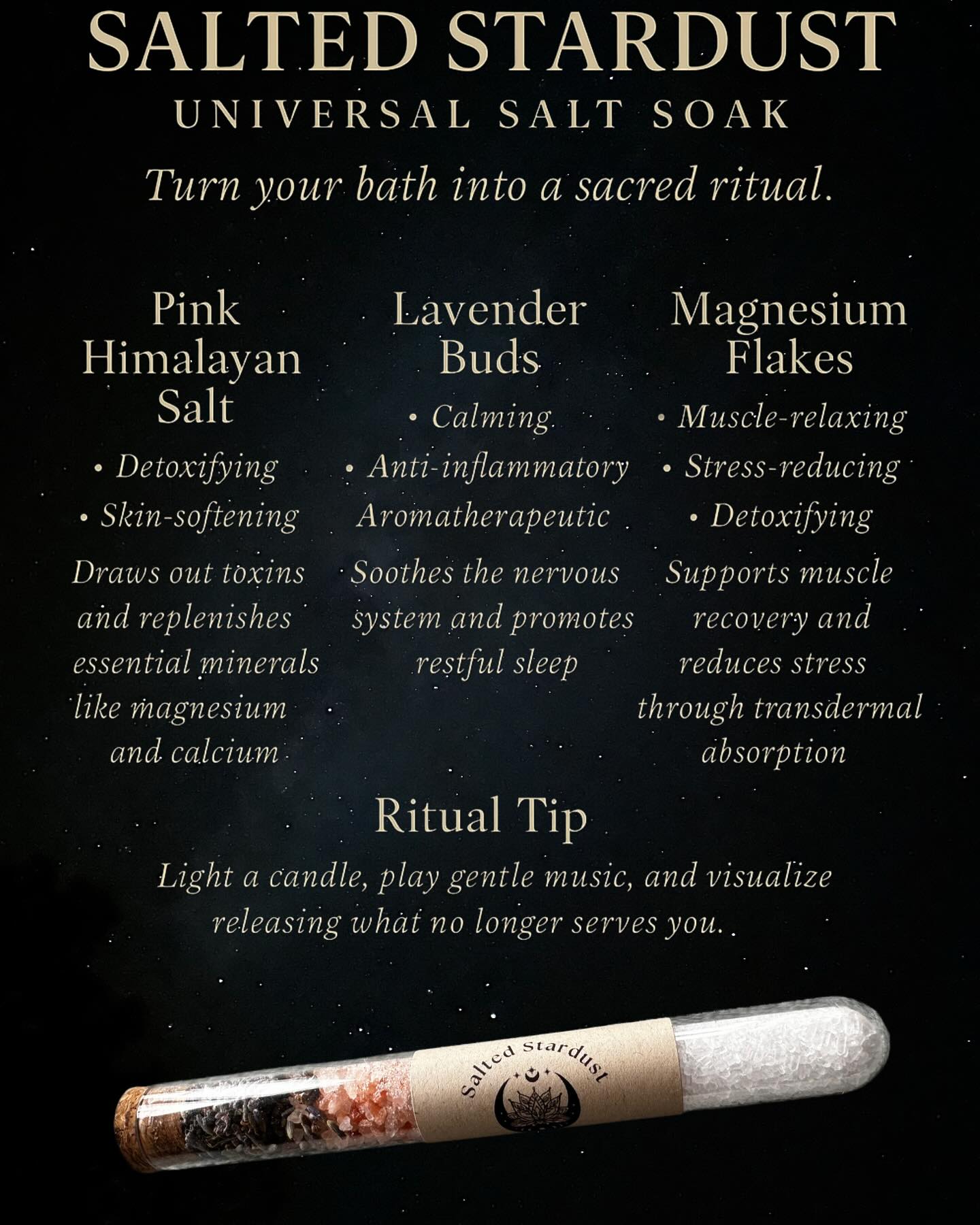 Soak, release, and return to yourself.
#saltsoak #natureheals #stressrelief #soak
#SaltedStardust #BathRitual #HolisticHealing #smallbusiness #SelfCareMagic #NaturalWellness #SacredSelfCare #HealingBath #MindBodySoul #RitualSoak #EnergyClearing #bekind