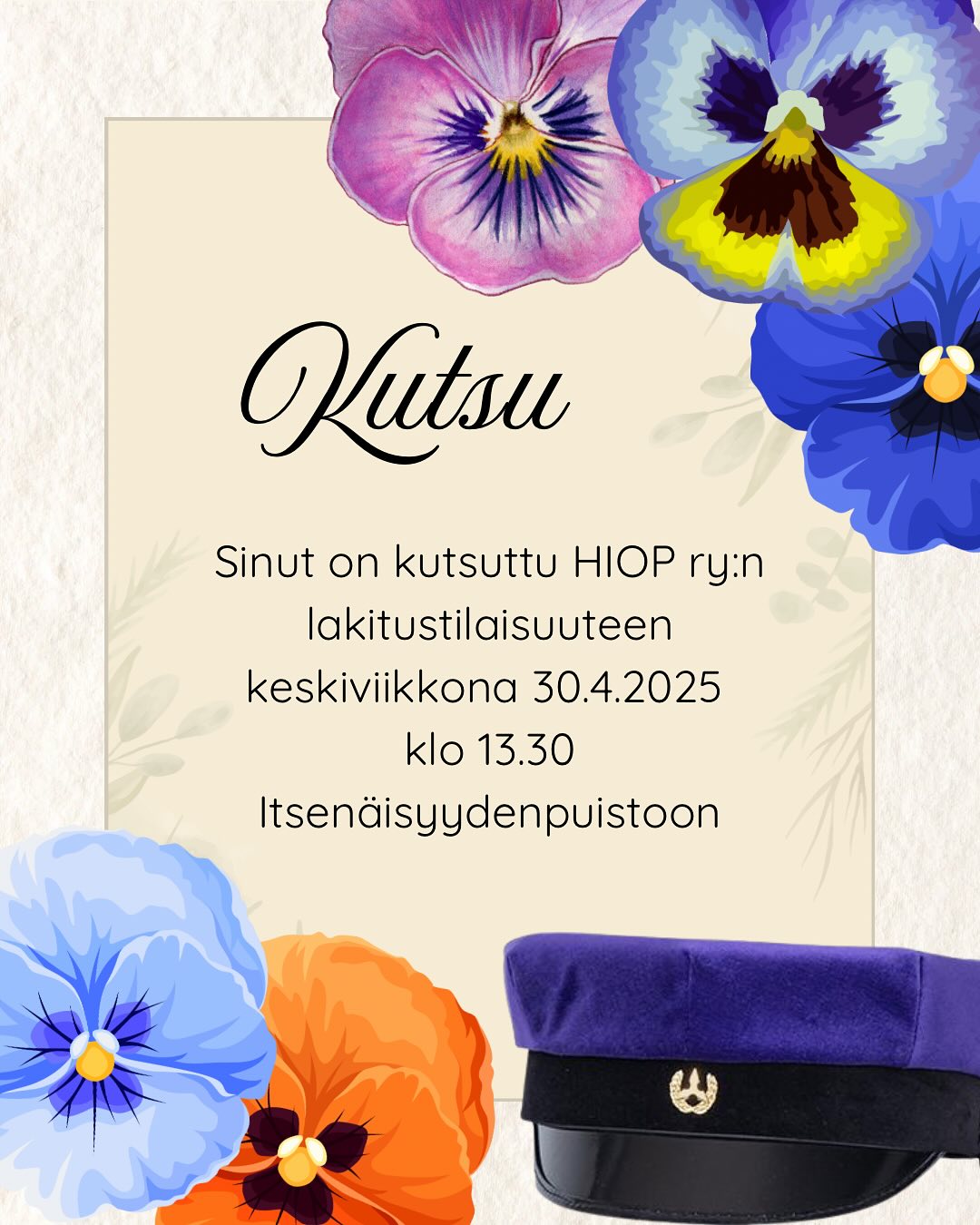 Sinut on kutsuttu HIOP ry:n lakitustilaisuuteen vappuaattona 30.4.2025 klo 13.30 🥂 Lakitustilaisuudessa ensimmäisen vuoden opiskelijat vannovat lakkivalan, jonka jälkeen he saavat painaa imppulakin päähän ensimmäisen opiskelijavappunsa kunniaksi!
Tilaisuudessa on tarjolla munkkia, jotka tarjoaa @ossinpullaoy. Jatkamme oman lakitustilaisuutemme jälkeen HAMKOn lakitustilaisuuteen Sibeliuksenpuistoon. Lämpimästi tervetuloa! 🌸
This event is only in Finnish.