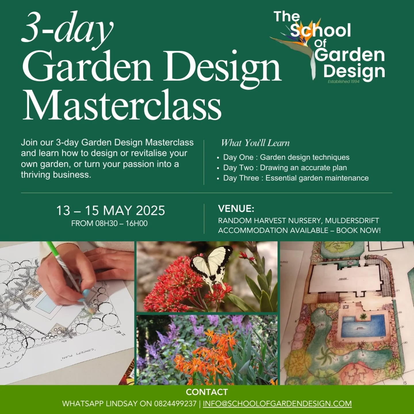 Join me for our 3-day Garden Design Masterclass at Random Harvest Indigenous Nursery in Gauteng and fast track your gardening knowledge. Attend any or all of the days. Hurry. Bookings closing soon.
#gardendesign
#gardenmaintenance
#designinspiration
#designprinciples
#gardenplans
#indigenousplants