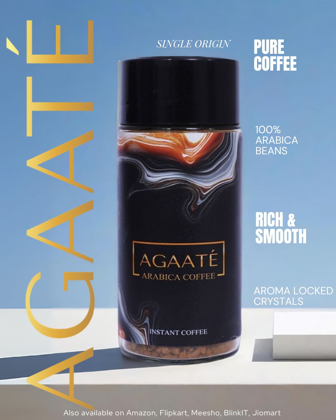 Enjoy rich & Smooth, 100% Pure Arabica Coffee. Aroma locked crystals, Freeze-dried technology. No Chicory. No artificial flavors. Get 20% discount. Available on BlinkIT, Jiomart, Amazon, Flipkart.
#coffee, #bestinstantcoffee, #Agaatecoffee, #Purecoffee, #Freezedriedcoffee, #coffeelovers ❤️❤️❤️