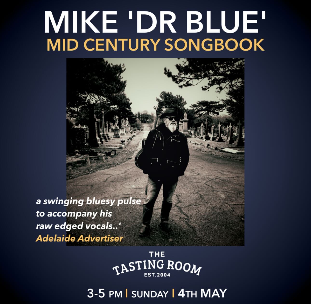 We have the pleasure of getting in Mike ‘Dr Blue’ to perform for all of you on the 4th of May.
It will be his Tasting Room debut and we are sure it will be a performance not to be missed.
You can book a table on our website or just rock up on the day, I’m sure we will be able to find some space for you.
@mikedrblue