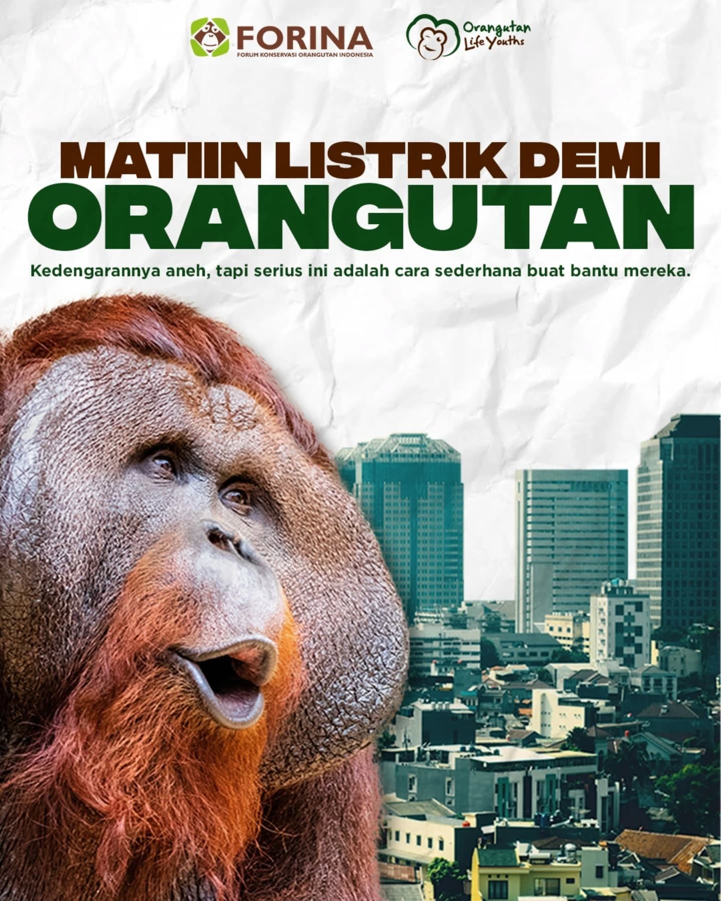 π Matiin listrik demi orangutan? Serius bisa!
Kedengarannya aneh, tapi faktanya: krisis iklim = hutan kebakar = rumah orangutan ikut hilang.
Dan salah satu biangnya? Konsumsi energi berlebihan.
β¨ Di Hari Bumi kali ini ini, Pemprov DKI Jakarta bakal gelar "Aksi Satu Jam untuk Bumi"π―οΈ
π
26 April 2025
π£ 20.30β21.30 WIB
Yuk, jadi bagian dari gerakan ini!
Jakarta bakal padam bareng, kamu jangan cuma nonton.
Ayo matiin listrik, nyalain peduli π±
#haribumi2025 #aksisatujamuntukbumi #jakartauntukbumi #orangutanlifeyouth #olymovement #anakmudapeduli #saveorangutan #jagahutan #youthforwildlife #orangbaikjagaorangutan #hematlistrik