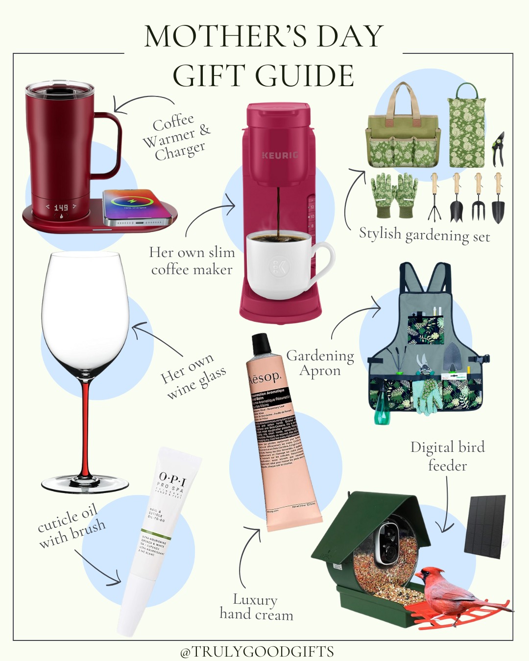Mother’s Day is just around the corner 🌸 Looking for something truly good for the moms in your life—whether she's a garden lover, a coffee queen, a birdwatcher, or simply someone who deserves a little luxury? ✨
Here are some thoughtful gift ideas she'll actually use and love:
1️⃣ Self-Heating Coffee Mug + Wireless Charging Base
2️⃣ Keurig Single-Serve Coffee Maker ☕
3️⃣ 8-Piece Garden Tool Set (includes kneeling pad!)
4️⃣ Riedel Red Wine Glass (yes, the red stem 🍷)
5️⃣ Aesop Hand Cream – a cult favorite
6️⃣ Waterproof Garden Apron with Shoulder Pads & Pockets
7️⃣ O.P.I Cuticle Oil Pen 💅
8️⃣ Smart Bird Feeder with Camera – solar-powered & AI-equipped!
💡Does one of these sound just right for your mom? Tag a friend who's still hunting for the perfect gift!
#MothersDayGifts #TrulyGoodGifts #GiftGuide2025 #MothersDayIdeas #GiftsForMom #ThoughtfulGifts #UsefulGifts #MothersDayShopping #MomDeservesTheBest #GiftingJoy #SpringGifting #GiftInspo #GiftIdeasUnder100 #AmazonFinds #TrendingGifts