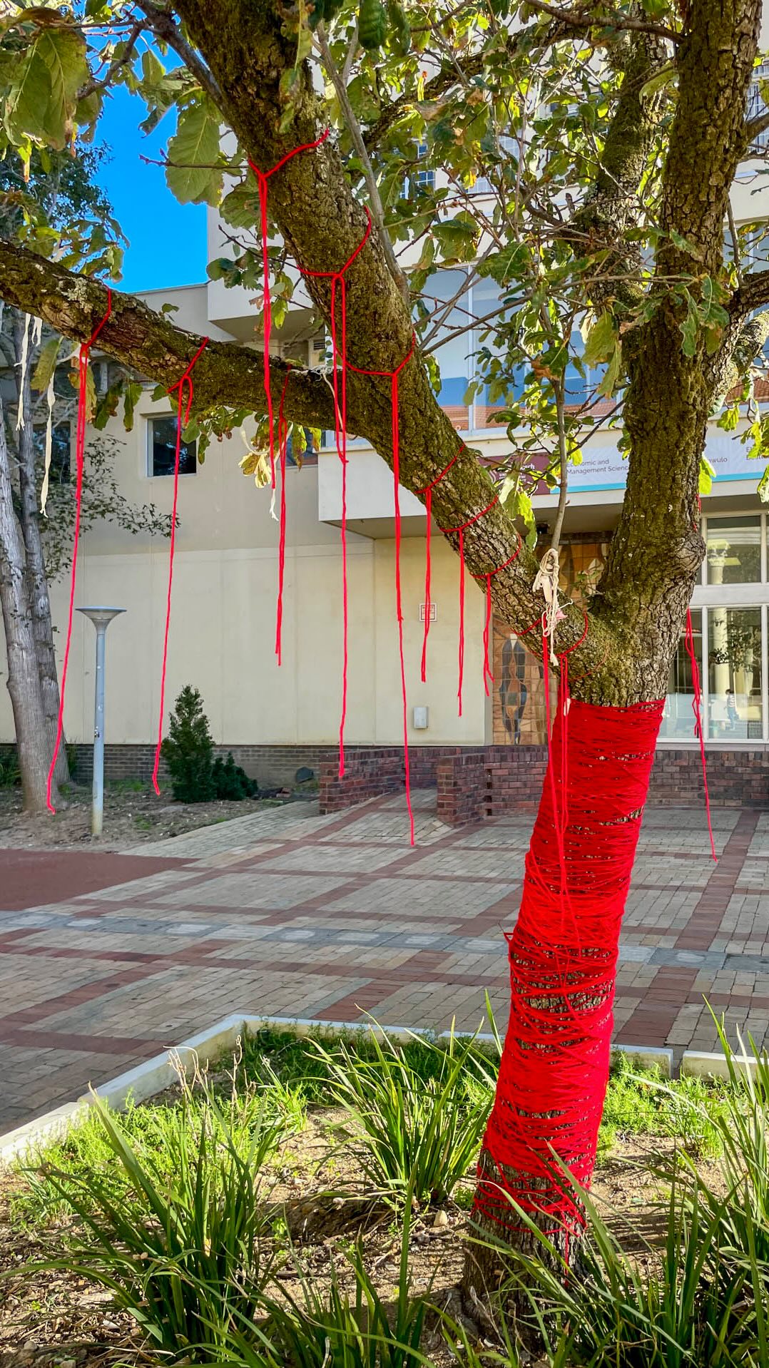 Traces of the Triennale is live 🎓
Stellenbosch Triennale is proud to spotlight a collaborative live brief with @stellenboschuni Postgraduate Diploma in Marketing (PGDM) students – a real-world challenge designed to connect tertiary education audiences with contemporary African art.
Under the theme Ba’zinzile – A Rehearsal for Breathing and a focus on mindfulness, students began their day with a yoga and breathing activation, before exploring the precinct. The brief was then set - create a campaign which directly addresses university students.
The winning team – @caraschreuder__, @kristina_cloete_portfolio_, @mikaylaklerck, Dimpho Mphefo and @sarahgafieldien proposed an ambient marketing campaign now titled “Traces of the Triennale”, bringing symbolic installations of the artworks at Oude Libertas to Stellenbosch University.
🧶 Outside Van der Sterr – A tree wrapped in red thread echoes Eshina Lyo Ku Topa Topa/Typewriter by @tulimekondjoetuna, reflecting gendered struggle and ancestral lineage.
🪞 Inside Jan Mouton – Reed mats and mirrored sandballs mirror To Read a Book Backwards by @simphiwebuthelezistudio, prompting reflection on memory and academic journeys.
👣 Also outside Van der Sterr – A trail of charcoal footprints recalls Flying Foot by William Miko, symbolising mobility, resilience and aspiration.
Thank you to @minettesworld for facilitating this meaningful collaboration, and to all the students, especially Kristina and Sarah, who helped bring the installations to life on campus.
🗓 On-campus installations are viewable until 30 April 2025.
🔗 www.stellenboschtriennale.com/edu/pgdm
#StellenboschTriennale #ST2025 #TracesOfTheTriennale #PGDM #StellenboschUniversity #CreativeEducation #BaZinzile #ContemporaryAfricanArt #ArtAndStrategy #MarketingMeetsArt #NextGenCreatives #AfricanArtInContext