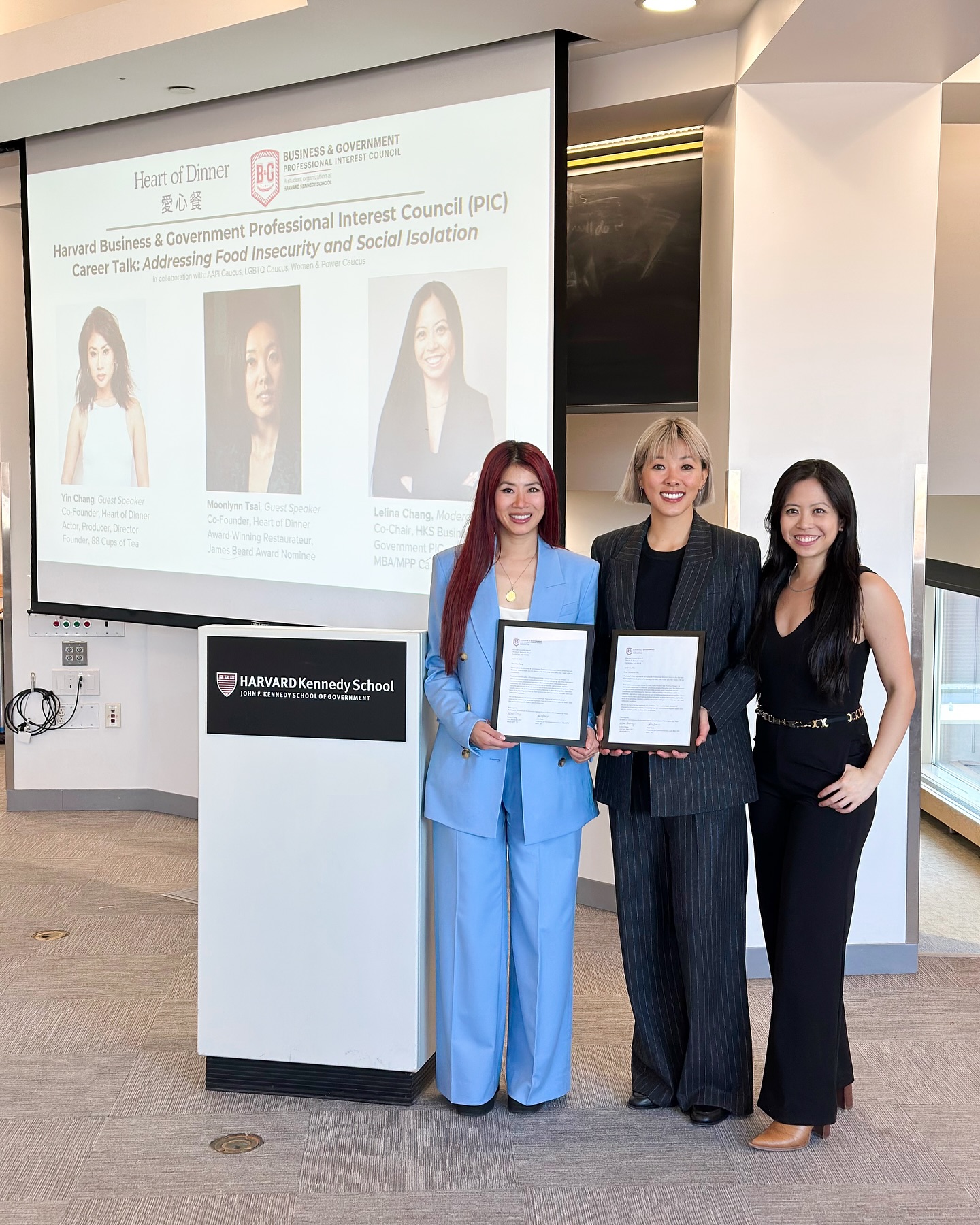 It was such an honor to speak at @harvardkennedyschool about @heartofdinner’s mission this week as we discussed the interconnected barriers facing Asian American older adults—from linguistic and cultural hurdles to technological gaps and socioeconomic challenges. Many fall through the cracks of traditional food assistance programs like SNAP, which often impose Western-centric dietary assumptions and have retailer restrictions that make it challenging for neighborhood markets offering culturally relevant foods to participate. Heart of Dinner’s innovative model seeks to address some of these systemic barriers through our holistic approach of culturally thoughtful foods, handwritten notes in native languages, and direct home delivery. This nurtures not just physical health but emotional wellbeing, providing a sense of community, care, and personal touches that government programs can’t simply replicate.
The conversation was thoughtfully moderated by Lelina Chang @lelinachang, Co-Chair of Harvard Kennedy School’s Business and Government Professional Interest Council, who has been one of Heart of Dinner’s earliest supporters and advisors since our beginning. We were so moved by the students who approached us after the talk—leaders who shared their vision for building a more inclusive and equitable world, and hearing how our story resonated with them and fueled their passion for change.
The event was hosted by the Business & Government Professional Interest Council in collaboration with the AAPI Caucus, Women & Power Caucus, and LGBTQIA+ Caucus.
Thank you to everyone who attended—not only from Harvard Kennedy School, but also to those who took the time to travel from Harvard Law School, Harvard Medical School, Harvard Business School, Harvard School of Public Health, Harvard Graduate School of Education, MIT Sloan and beyond. 🫶🫶🫶
📸 @melorayaru @treyleveque and Leila