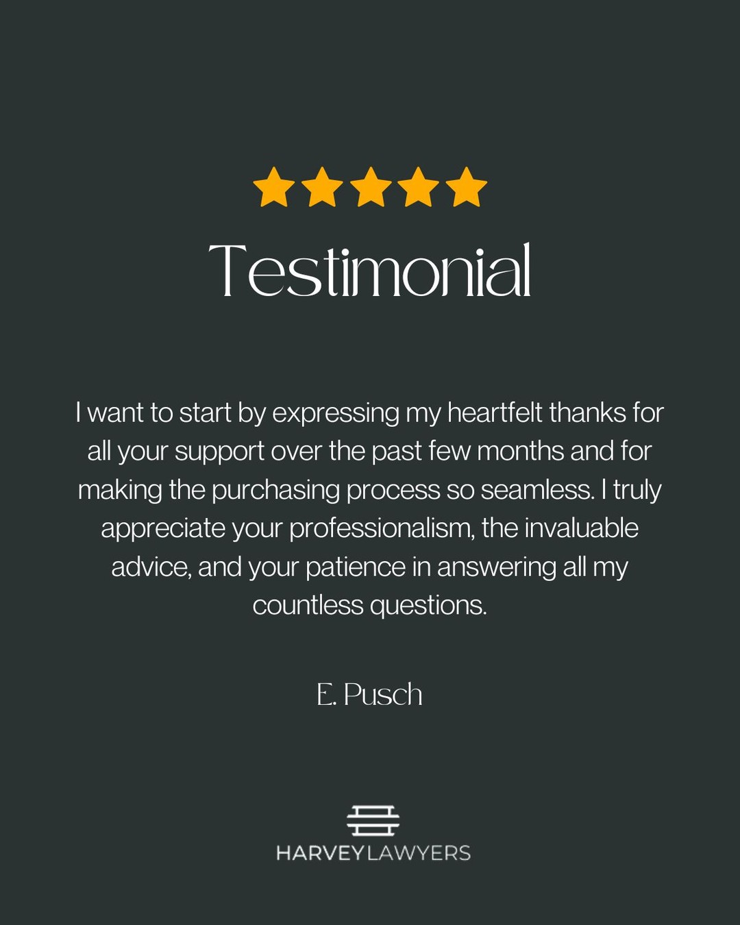 "Dear Emma, Leisa, and Team,
I want to start by expressing my heartfelt thanks for all your support over the past few months and for making the purchasing process so seamless. I truly appreciate your professionalism, the invaluable advice, and your patience in answering all my countless questions.
This exciting chapter of buying a property in Spain for the first time will certainly be a cherished memory in my life! Thanks to you and your team!"
- E. Pusch
#HarveyLawyers #LegalAdvice #PropertyLawyers