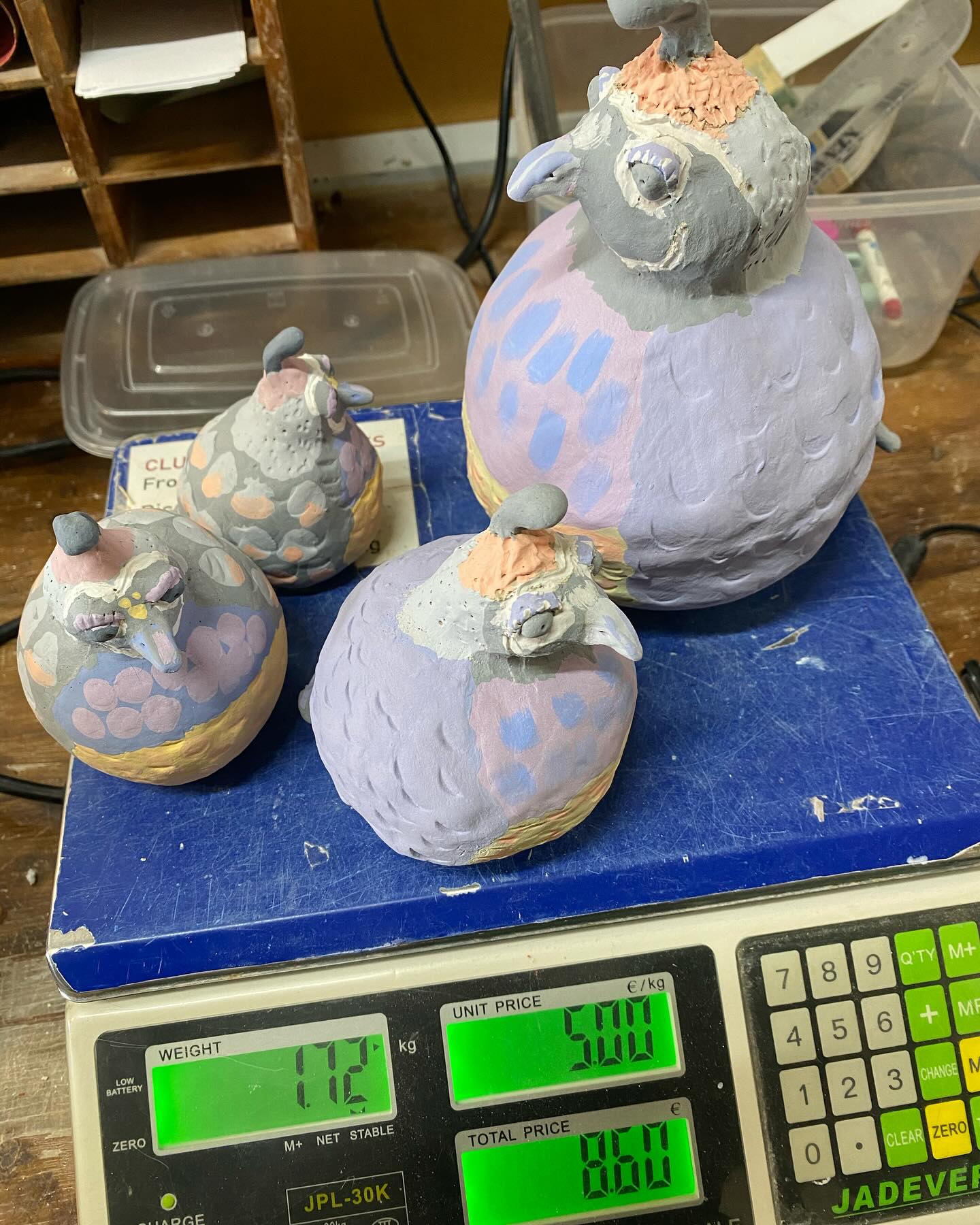 Family of quail off to the bisque fire. #potterybirds #tryingnewunderglaze #quail