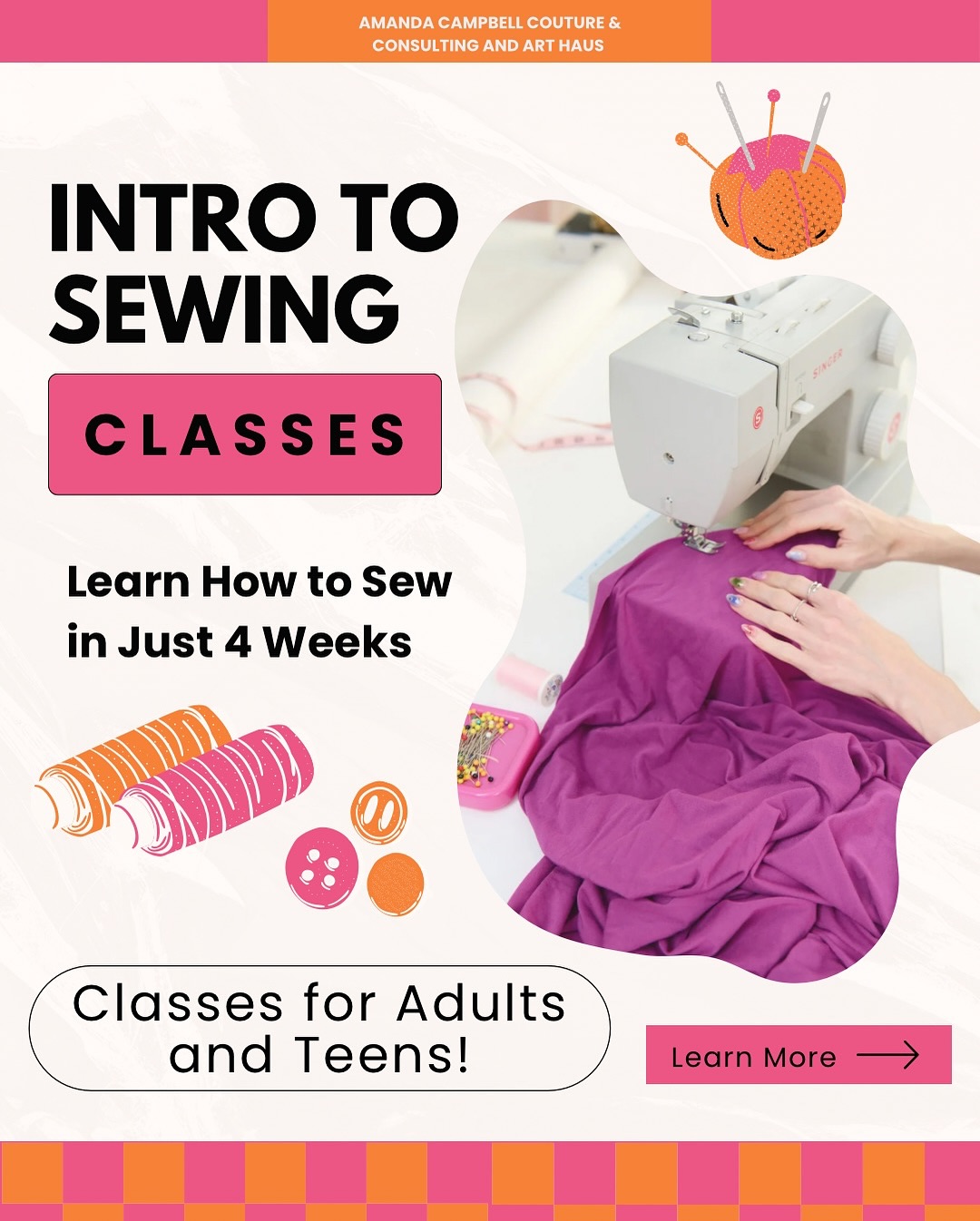 Want to start sewing but don’t know where to begin?
This is your sign to finally make it happen!
Join me at @arthaus_rva for a 4-week Intro to Sewing Class designed for total beginners. We have teen and adult classes so all ages are welcome!
No machine? No experience? No problem. We provide the machines, you get a few supplies and I’ll guide you step-by-step through the basics and help you finish a real project you’ll be proud of.
You’ll learn:
- How to use a sewing machine
- Basic stitching and seams
- How to sew a zipper
- Pattern reading
- And complete a beginner project of your choice
Classes are small, hands-on, and fun!!!
Spots go fast so register soon! Ready to sew? Tap the link in bio or DM us to register now!
And share this with a friend looking to sew!
———
I’ll be teaching a lot more this Summer at a few other places around Richmond so stay posted for info on those! 🧵🪡
#fashion #fashiondesigner #sew #sewing #sewingcourse #sewingclass #rva #rvasewing #summerclasses #artclasses #rvaartist #rvafashion #sewingtutorial #beginnersewing #richmondva