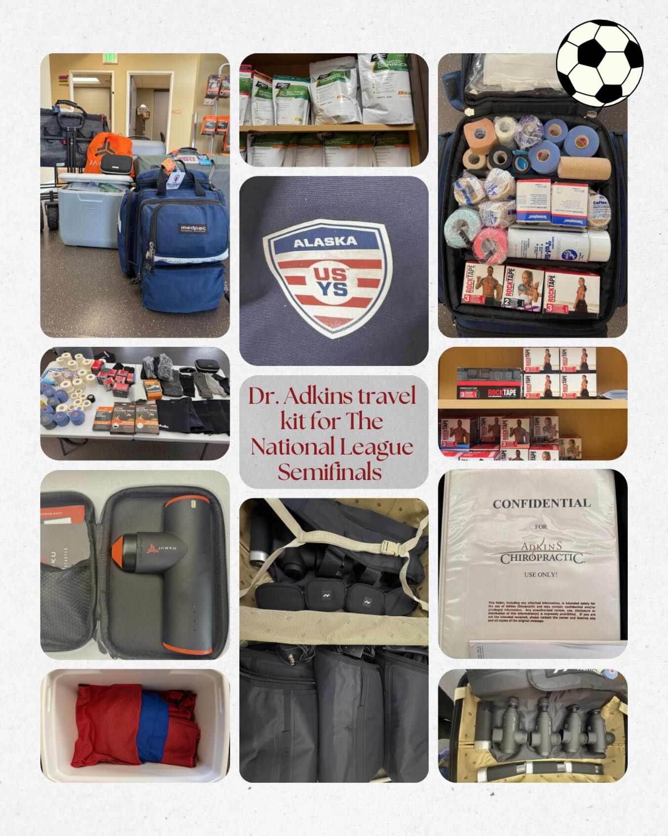 A few essentials packed and ready! Dr. Adkins is on the way to Oceanside, CA to support and keep the 5 Cook Inlet Soccer teams going strong at the USYS National Semifinals! Let’s bring the heat, Alaska!
#normatec #anchoragechiropractor #usysnationalleague