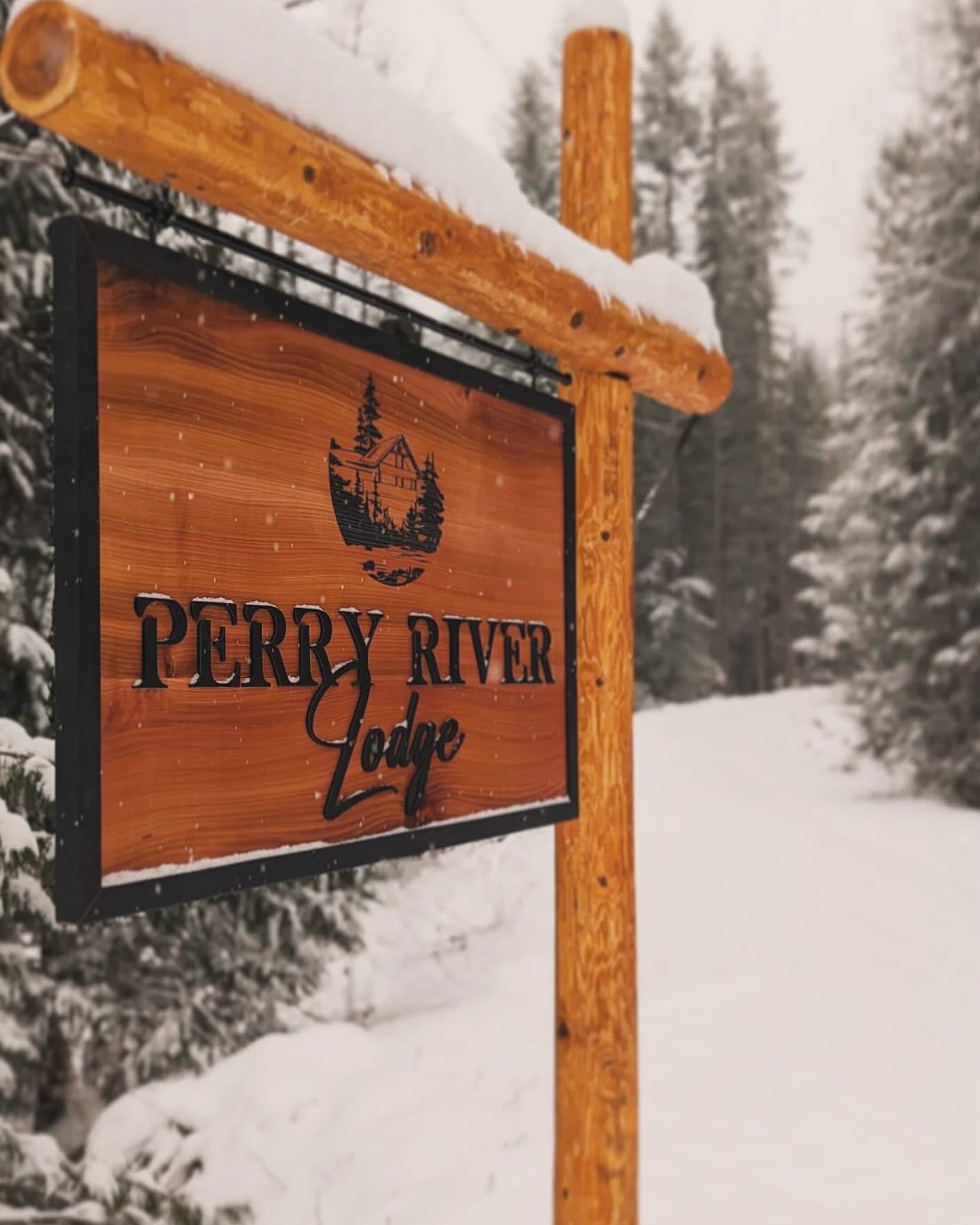 3 custom signs for @perryriverlodge in Revelstoke. Western Red Cedar from the Sunshine Coast with a combination of acrylic lettering and etched and painted graphics.