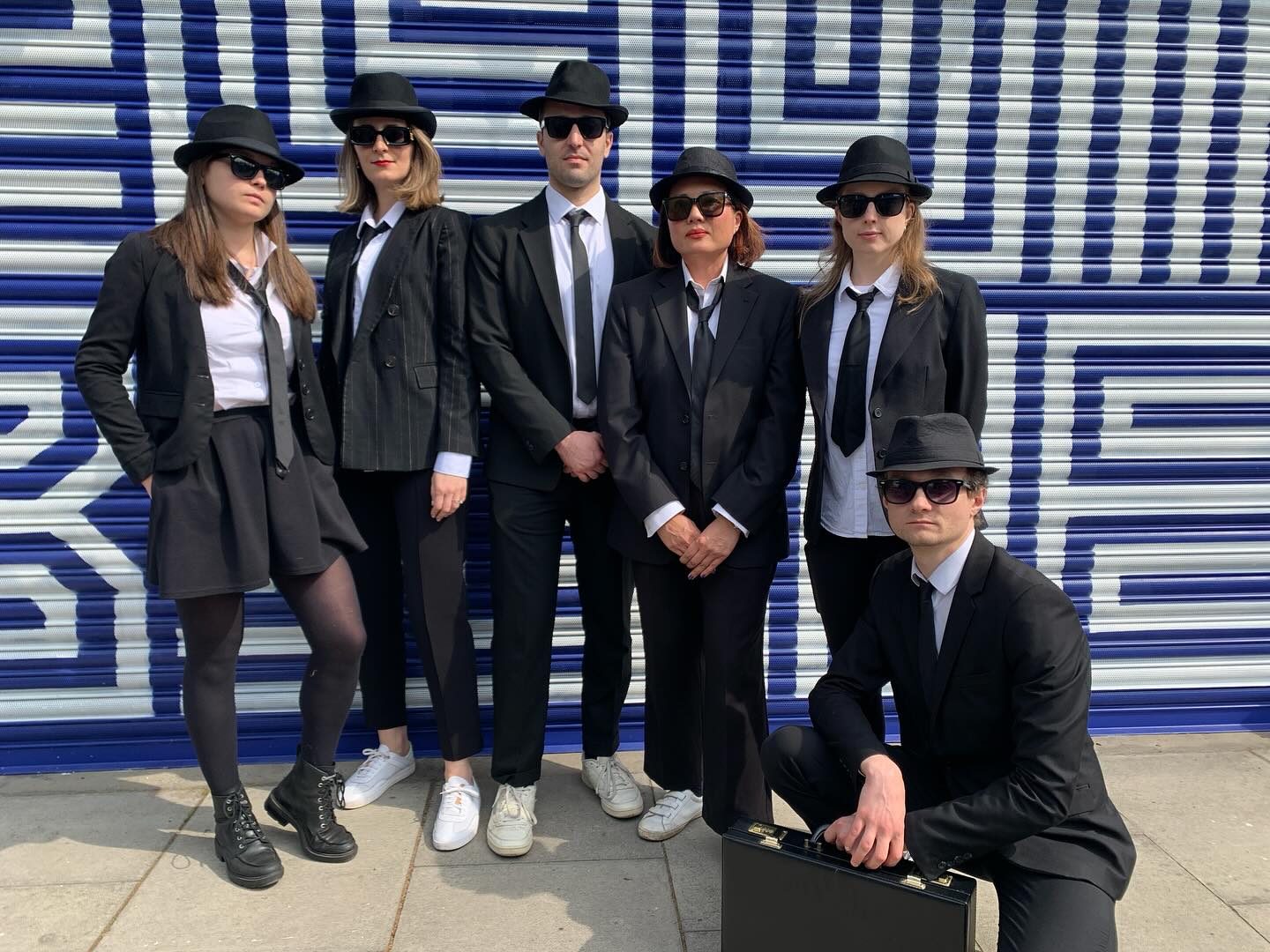 The performance team hamming up as the #bluesbrothers for Merton’s 60th birthday celebs. No, we were not dressed as Mormons, Reservoir Dogs or Men in Black. What a joy hanging out with this lot and thank you, friends of swingstate who came to support. Well done you all! #performinglife