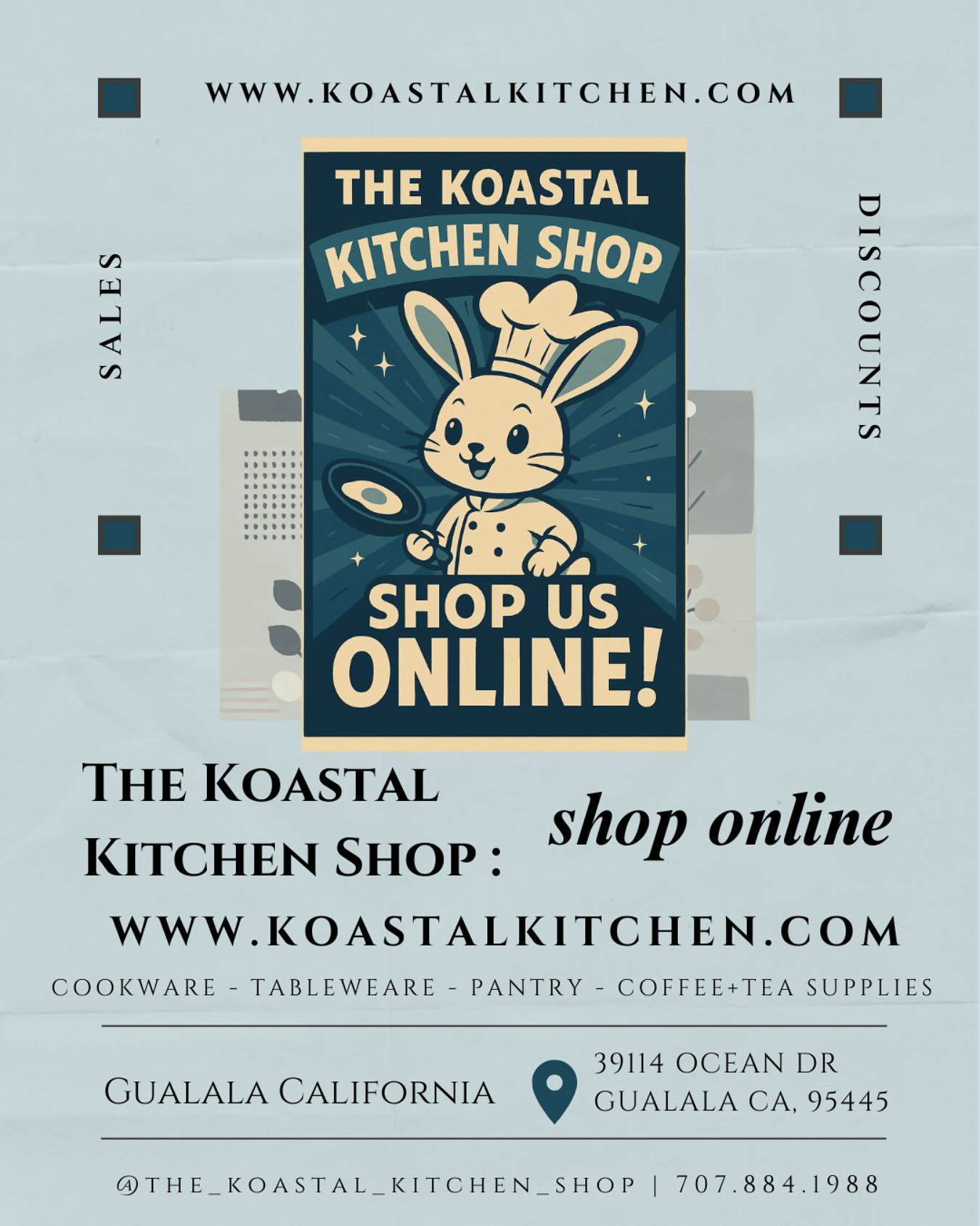 Shop our online store! Discounts and free shipping automatically applied to your cart. #shopmendonoma #gualalaca #searanchcalifornia #shopsmall #shopsmallbusiness #TheKoastalKitchenShop #YourKreativeKitchenShop #KoastalKitchenGualala