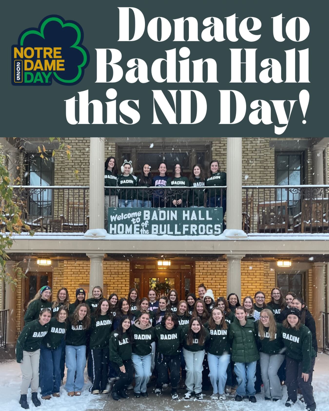 Badin Family, Alumni, & Friends: It is that time of year again! Today begins Notre Dame Day ‘25 and it’s our biggest fundraiser for our year! You and your Notre Dame Day gifts are the reason Badin continues to thrive as the great community it is! YOU make our community and the impact we make on others possible. Please consider giving to Badin Hall this Notre Dame Day! (Link in Bio to Donate!) #btr #ndday #ndloyal