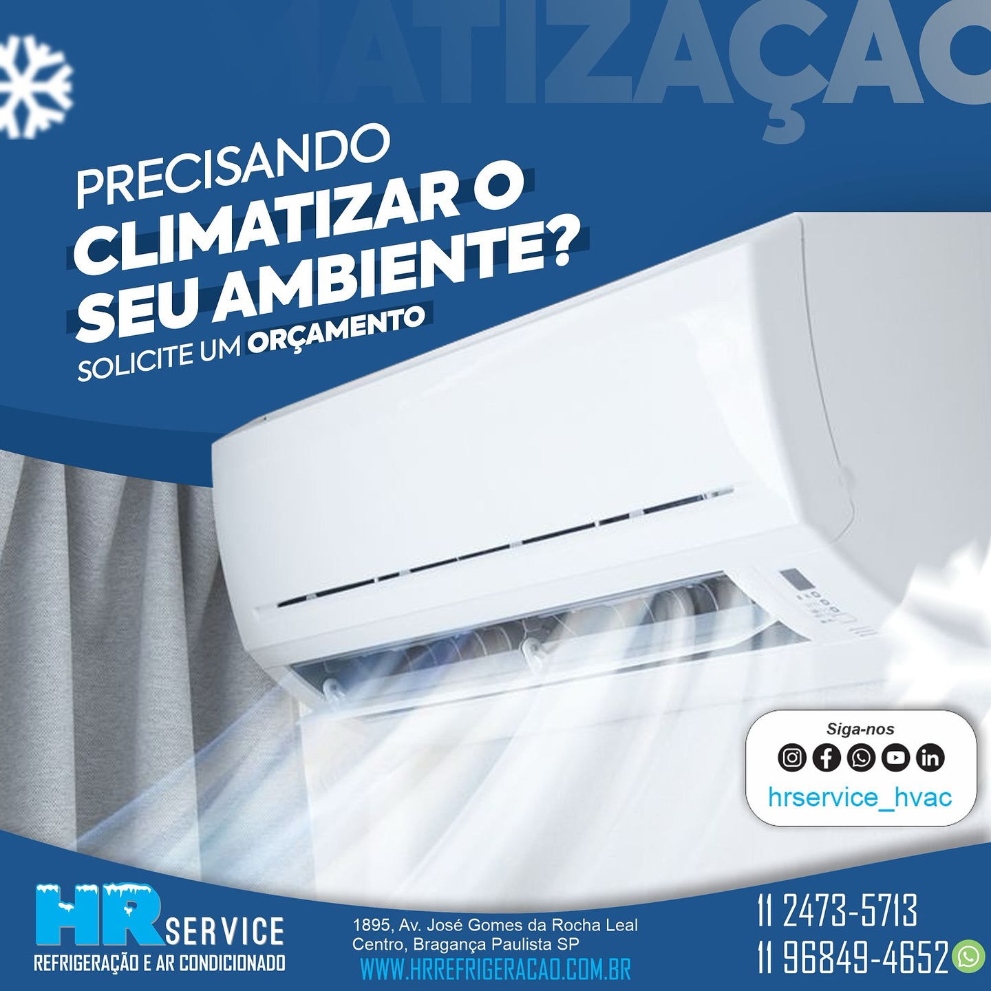 🌬️✨ Precisando climatizar seu ambiente? A gente te ajuda! Na Hr Service, oferecemos soluções de qualidade para deixar seu espaço mais confortável. Solicite já um orçamento e transforme seu ambiente com a gente! 🚀💙
#climatizacao #hrservice #conforto #orçamentográtis