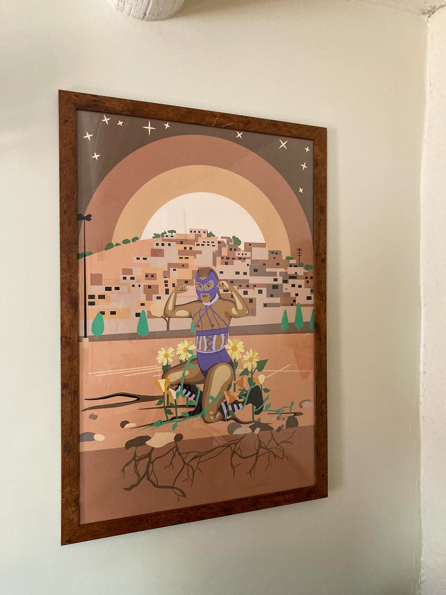 Trans Guardian is part of the Trans Luchadores digital series, an art series that explores the experiences of trans athletes and their connections with their bodies and the communities to which they belong.
Trans Guardian is a trans femme athlete who expresses her femininity through her clothing and appearance. Growing up in a low-income neighborhood, she symbolizes flowers blooming through concrete, illustrating how trans people can grow and thrive in any environment.