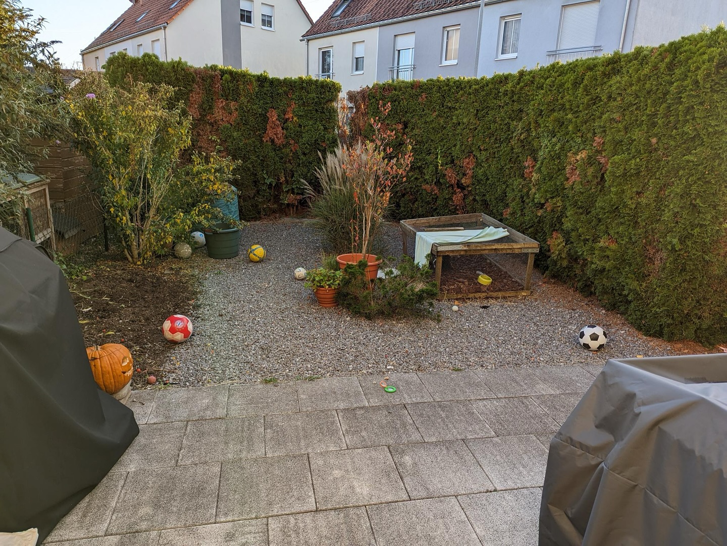 Derzeit bauen wir wieder Sichtschutz Elemente aus Kebony Fassadenprofilen. Im vorderen Bereich bei der Terrasse wird der Sichtschutz mit Pflanzelementen kombiniert.
Vermutlich Mittelmeerschneeball, Eibe und Port. Lorbeer.
Die alte Hecke inkl. Holzsichtschutz wurde entfernt.
Der Kunde hat die Löcher selbst ausgehoben und hierbei stellten wir fest das der Straßenbauer voll in seinem Element war. Daher schaut der restliche Garten aus wie Kraut und Rüben.
Nächste Woche geht es weiter …