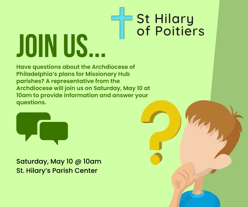 Please join us on Saturday, May 10 for an information session about Missionary Hubs. Visit our website sthilarypoitiers.org for more information.