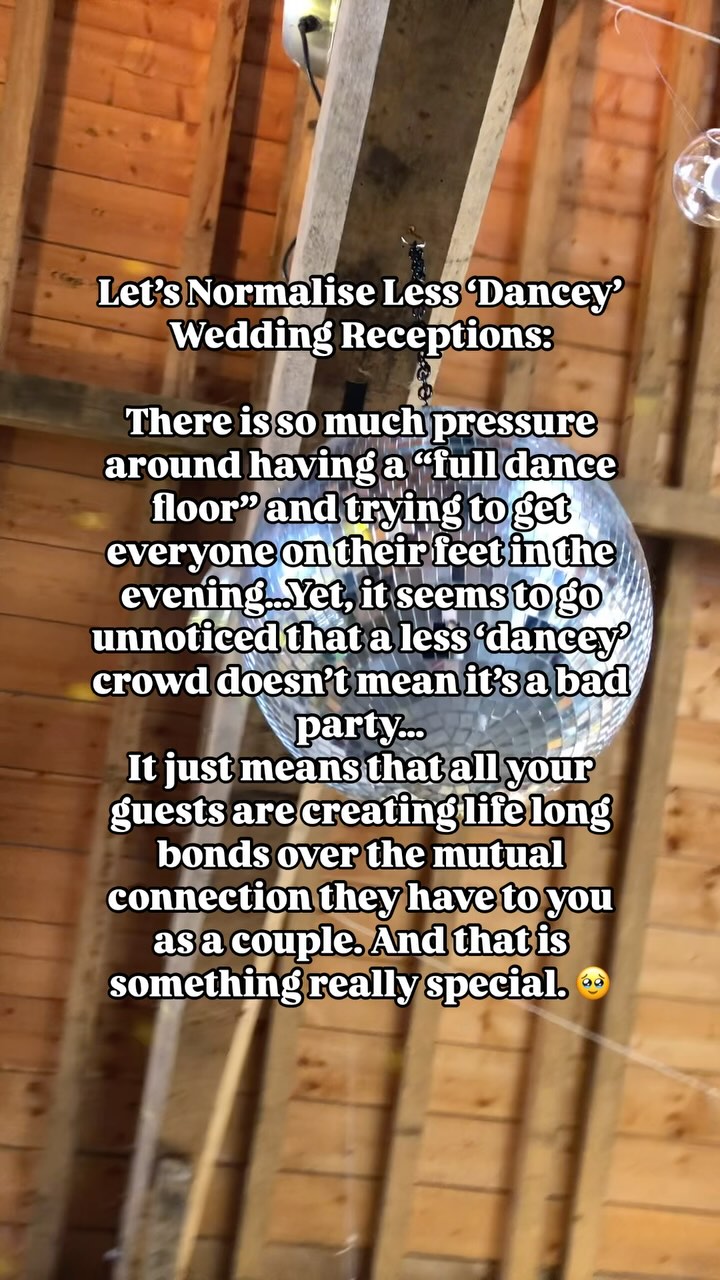Share this with someone who needs to hear it👇💜
Let’s Normalise Less ‘Dancey’ Wedding Receptions:
There is so much pressure around having a “full dance floor” and trying to get everyone on their feet in the evening…Yet, it seems to go unnoticed that a less ‘dancey’ crowd doesn’t mean it’s a bad party…
It just means that all your guests are creating life long bonds over the mutual connection they have to you as a couple. And that is something really special. 🥹
VENUE:
@theyoghurtrooms - A picturesque and cosy farm with the most stunning, rustic barn. It has a light and airy feel which makes it perfect for spring & summer ☺️
DJ: @djmitchmatthews
Event Planner: @eventsbyhelen
.
.
.
.
#weddingadvice #weddingadvicewednesday #weddingtips101 #weddingpressure #guideforbrides #2025weddingplanning #2025weddingtips #yoghurtrooms #yoghurtroomswedding #ukweddingvendor #midsussexweddingphotographer #candidweddingphotographer