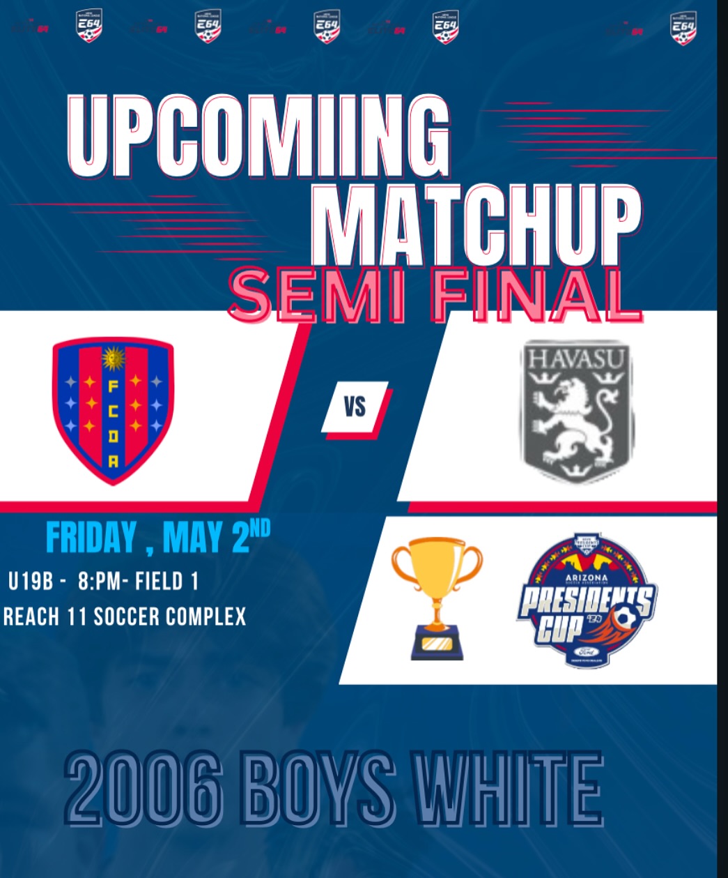 Good luck to our 2006 boys white who are in the semi finals in the AZ Presidents cup trying to punch their ticket to regionals. 🫡🔴🔵