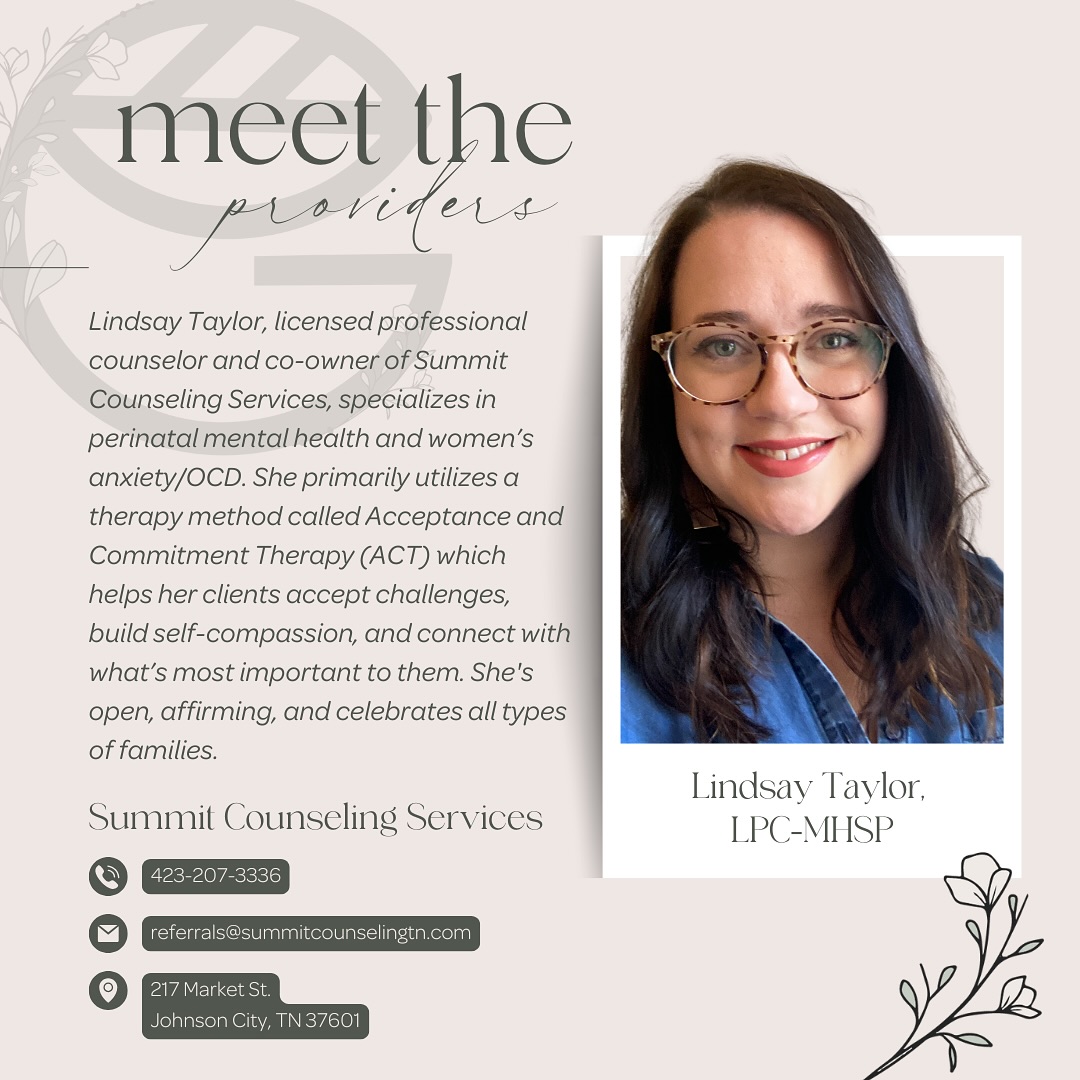 Meet Lindsay Taylor, LPC, co-owner of Summit Counseling Services. Lindsay is a perinatal mental health specialist with advanced training through Postpartum Support International (PMH-C), supporting individuals through the emotional ups and downs of pregnancy, postpartum, and parenthood.
Whether you’re facing anxiety, intrusive thoughts, depression, or just feeling off in this season of life, you’re not alone. Lindsay helps clients navigate challenges with compassion, using Acceptance and Commitment Therapy (ACT) to process difficult emotions, connect to their values, and feel more grounded and empowered.
She creates an inclusive, affirming space for all families and all paths to parenthood. We’re so grateful to have her as part of The Grove Health Collective. Learn more about Lindsay and @summit.counseling at:
📞 423.207.3336
💻 https://summitcounselingtn.com
📧 referrals@summitcounselingtn.com
#LindsayTaylorLPC #SummitCounselingServices #MentalHealthMatters #PerinatalMentalHealth #WomenSupportingWomen #TherapyThatWorks #TheGroveHealthCollective #MeetTheGrove