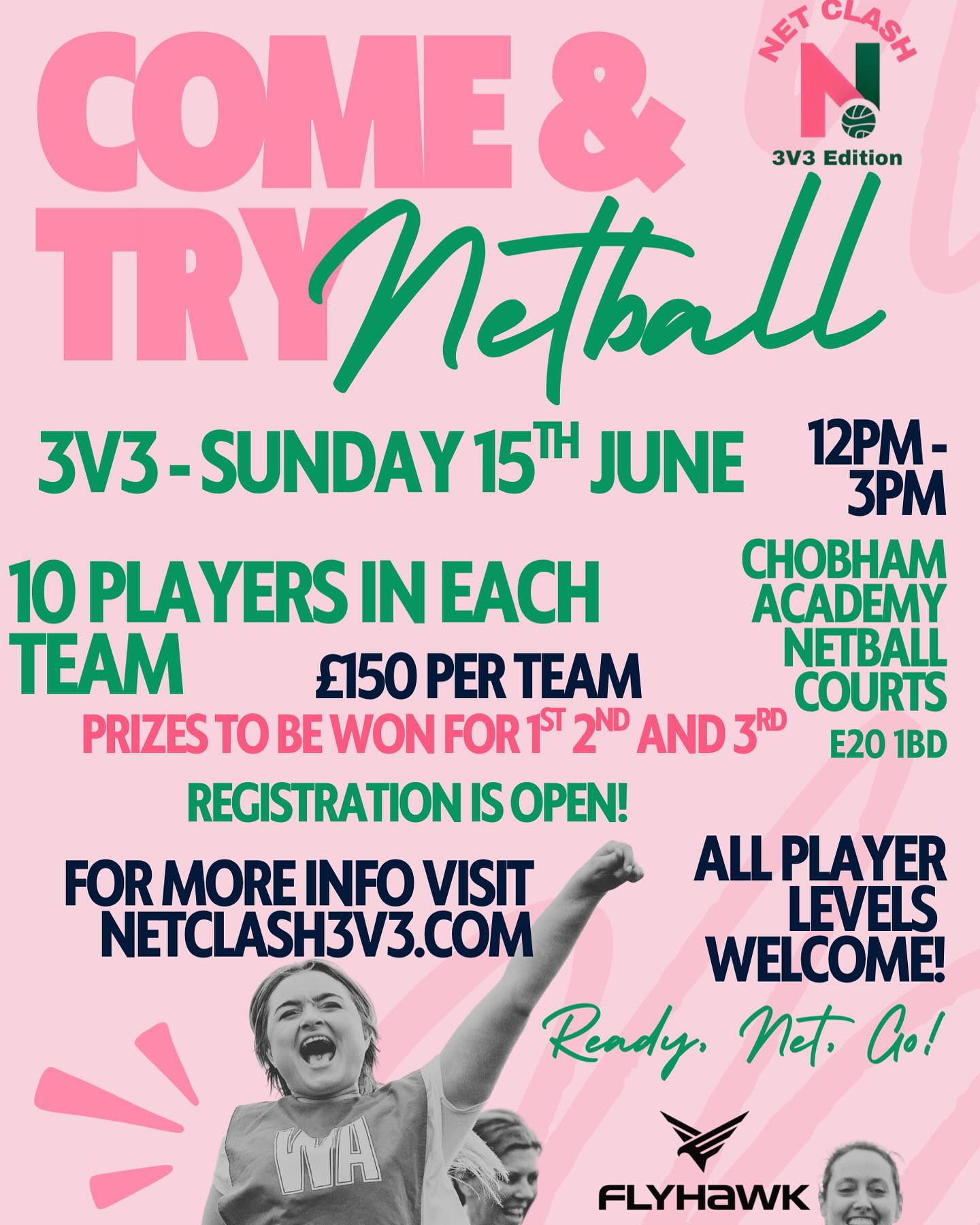 Exciting News!!😁🩷
Tickets are now live for teams to register for Net Clash: 3v3 Edition.
It’s Happening Sunday 15th June from 12pm-3pm!
Registration from 12pm
Cost per team: £150
Cost for spectators: FREE
Opportunities for prizes on the day from our lovely sponsors @flyhawknetball 🏐🩷
Make sure to update yourself on the rules on our Youtube and TikTok👀
For more information visit our website
www.NetClash3v3.com
Hope to see you there xxx
#netclash #netclashuk #netclash3v3edition #flyhawk #flyhawknetball #netball #netballtournament #upcomingnetballtournament #summernetball #netball3v3